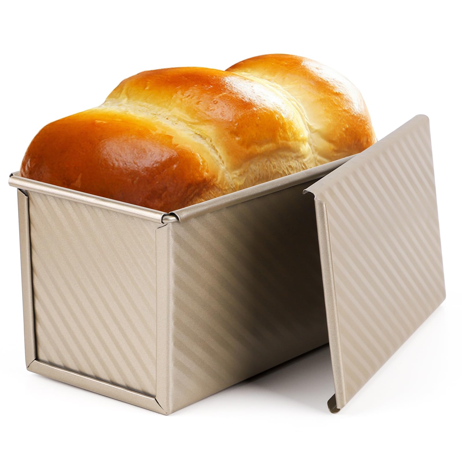 Beasea Pullman Loaf Pan With Lid, Non-Stick Bakeware for Baking Bread, Carbon Steel Corrugated Bread Toast Box Mold With Cover B