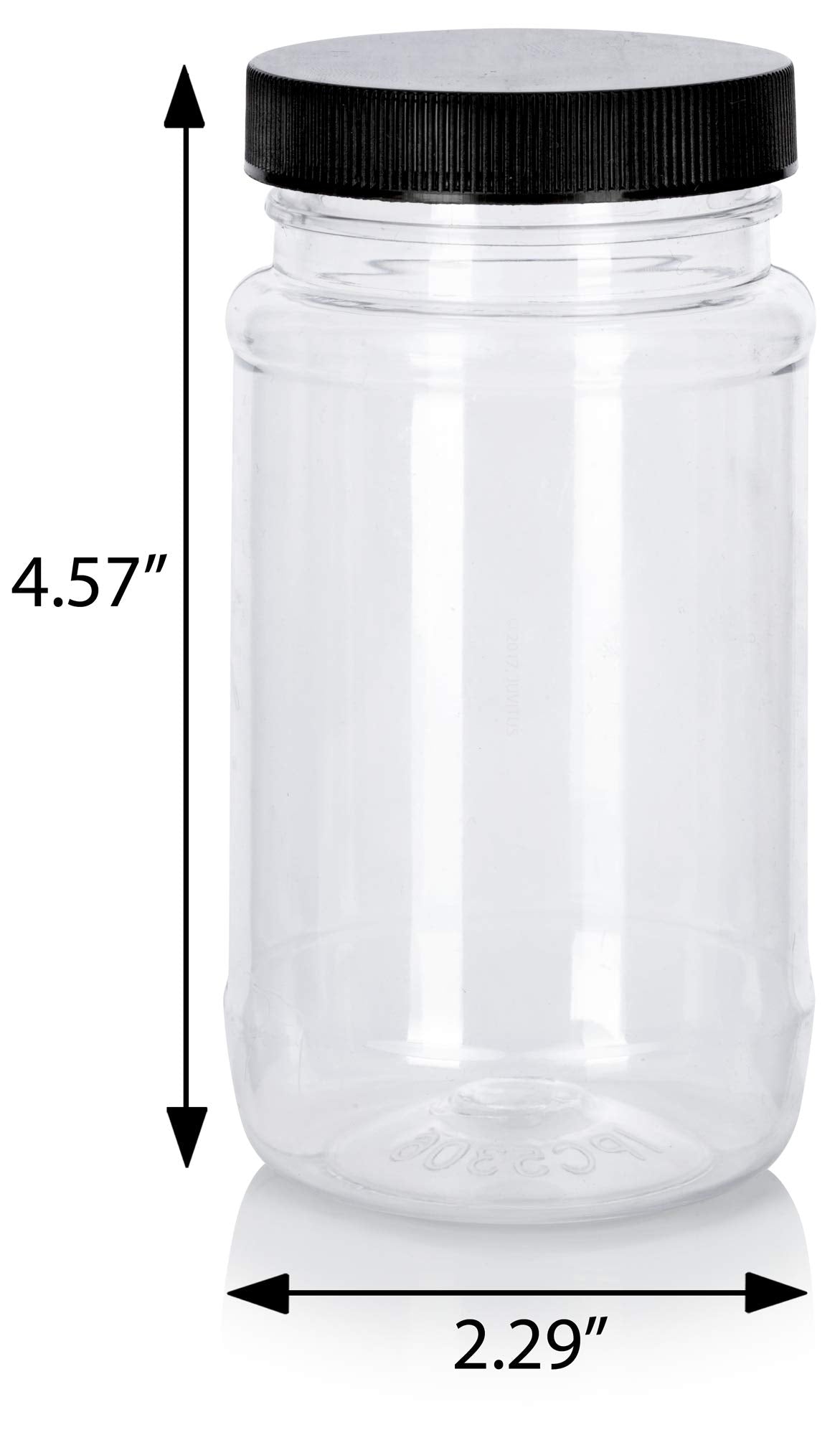 Juvitus 8 Oz Clear Pet Plastic Spice Bottle With Black Ribbed Cap (3 Pack) + Labels