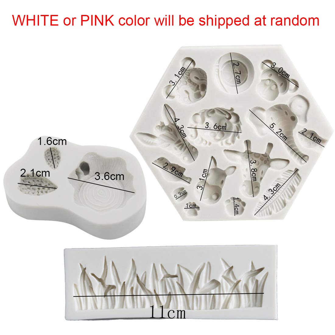 Fewo Jungle Safari Silicone Fondant Molds - Animal Cake Decor, 5 Designs (Elephant, Lion, Giraffe, Monkey, Zebra), White & Pink, Model fr-Ice mold-