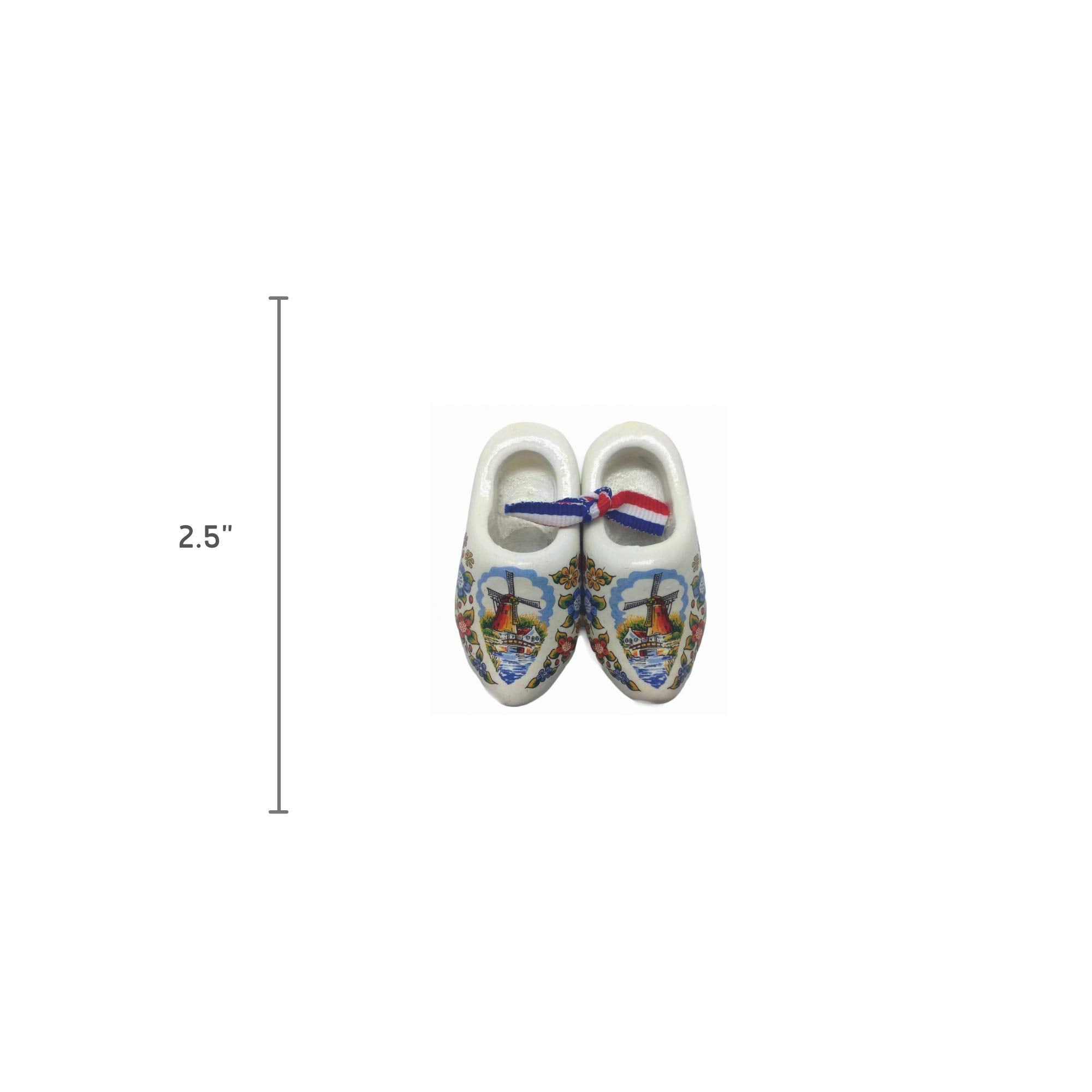 Essence of Europe Gifts Mini Wooden Clogs - Dutch Windmill Scene, Multi-Color, 2.5" - Ornamental Deluxe Clogs, Model W234