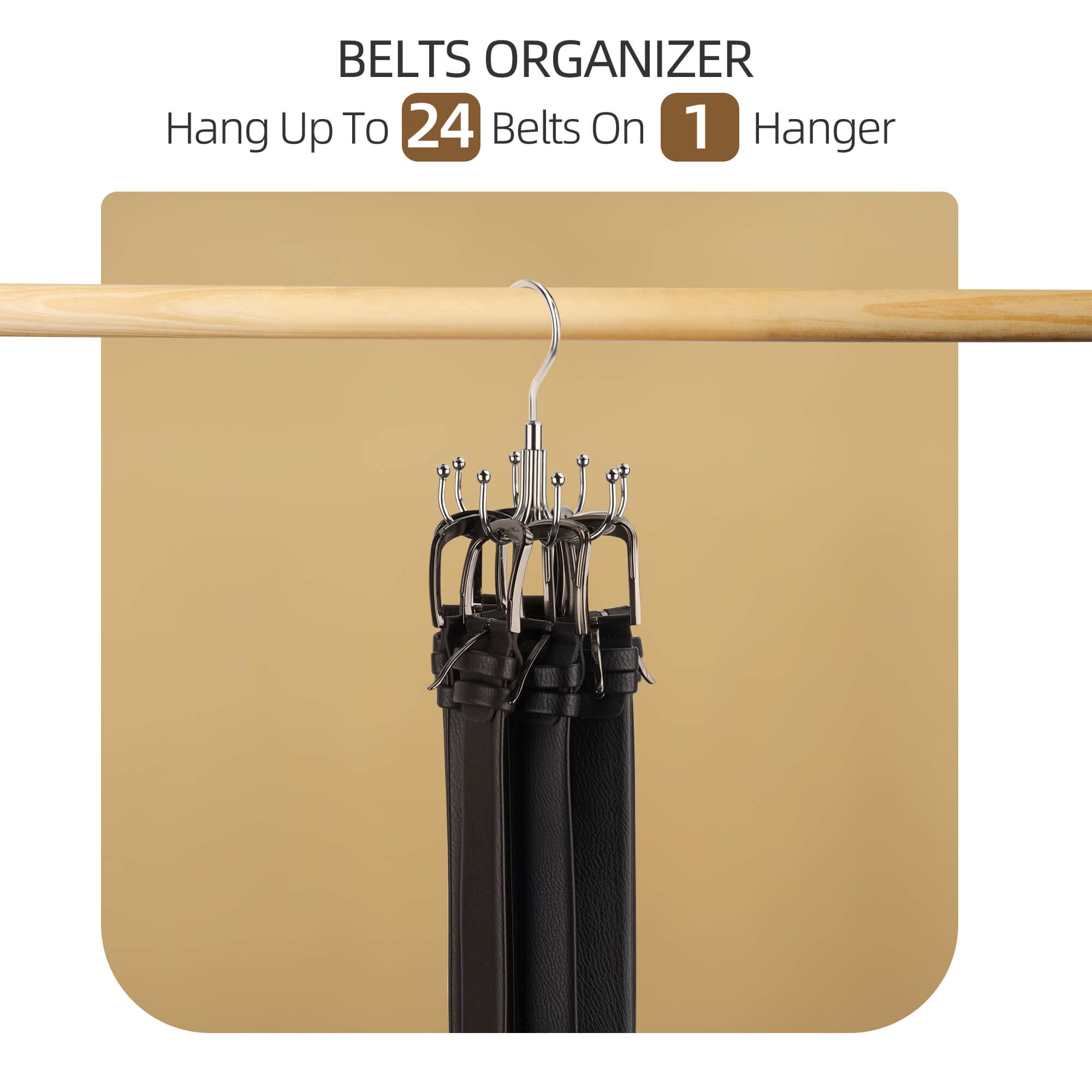 Zedodier Belt Hanger, Rotatable Belt Rack Closet Accessories Organizer, Maximum 24 Storage Capacity, Hanging Holder Storage Hook