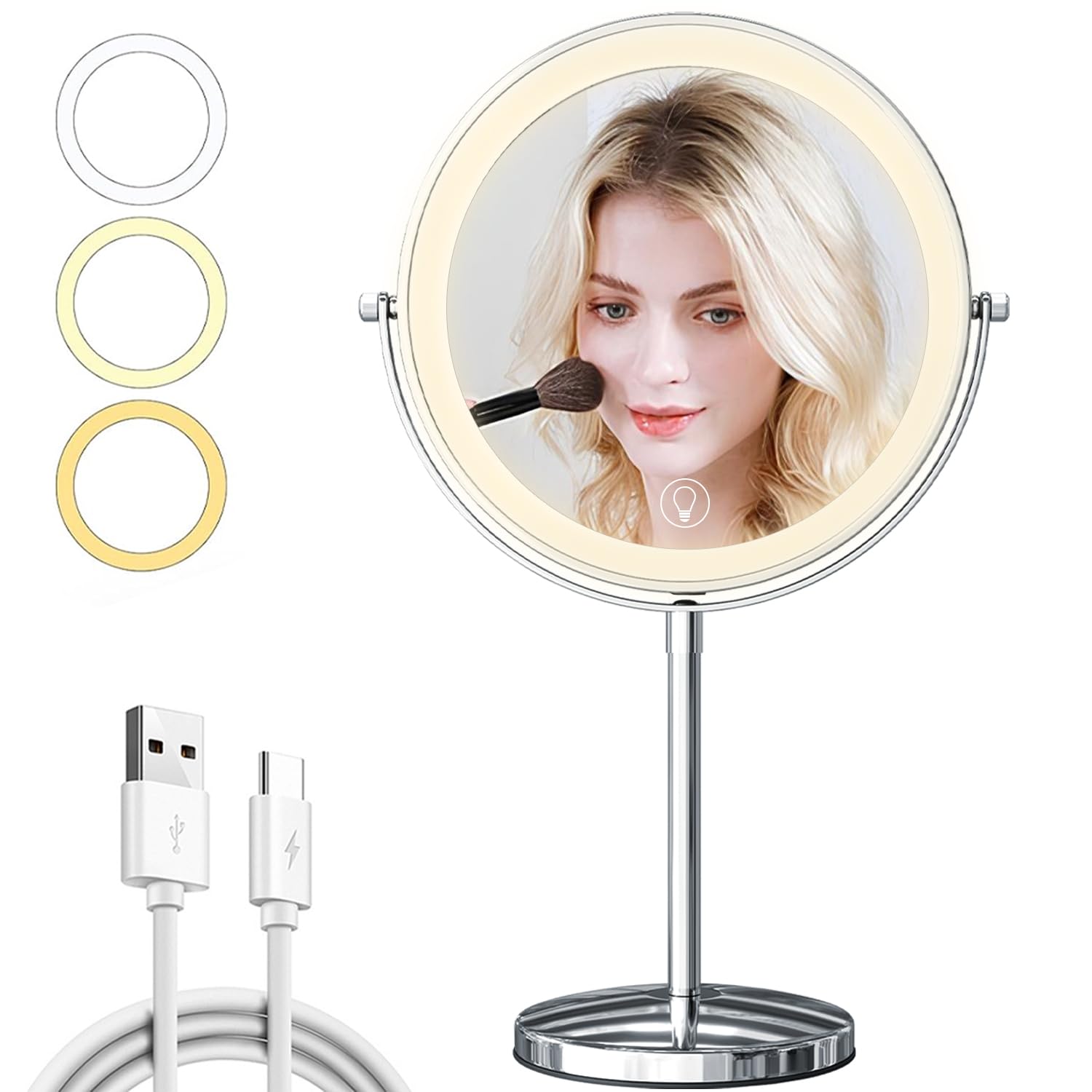 9In Makeup Mirror With Lights, 3X/20X 5000Mah Rechargeable Lighted Makeup Mirror With Magnification, 360 Rotate Magnifying Mirro