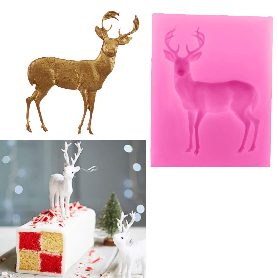 Tvoip 2Pcs Christmas Deer Silicone Mold Fondant Cake Chocolate Cookie Decorating Mould Cake Tools New