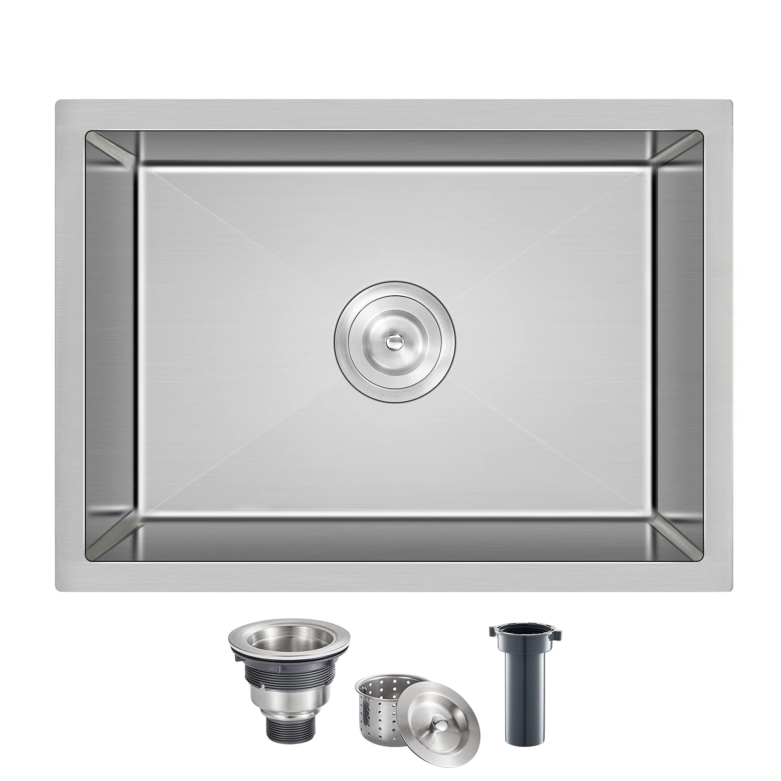 Menatt 22 Inch Undermount Kitchen Sink, 22'' X 18'' Single Bowl Kitchen Sink Undermount Stainless Steel Handmade Bar Sink With B
