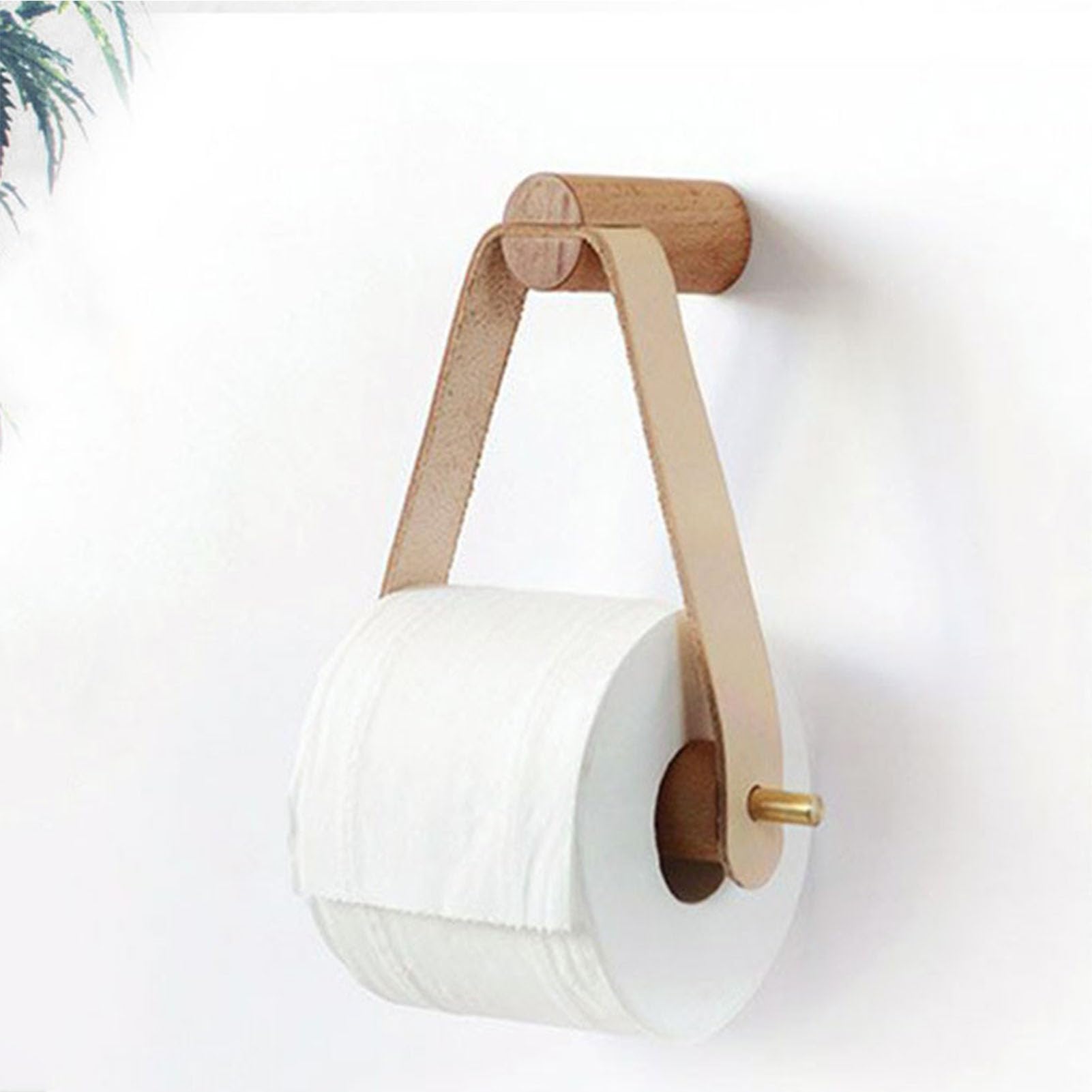Wood & Leather Wall Toilet Paper Holder, Rustic Tissue Rolls Paper Holder Wall Mounted, Graceful And Natural Bathroom Accessorie
