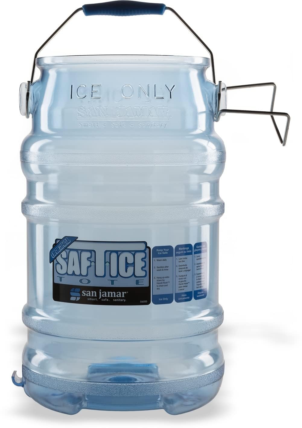 San Jamar Saf-T-Ice Ice Tote With Ice Machine Hanger For Bars, Restaurants, Kitchens, And Fast Food, Polycarbonate, 6 Gallons, B