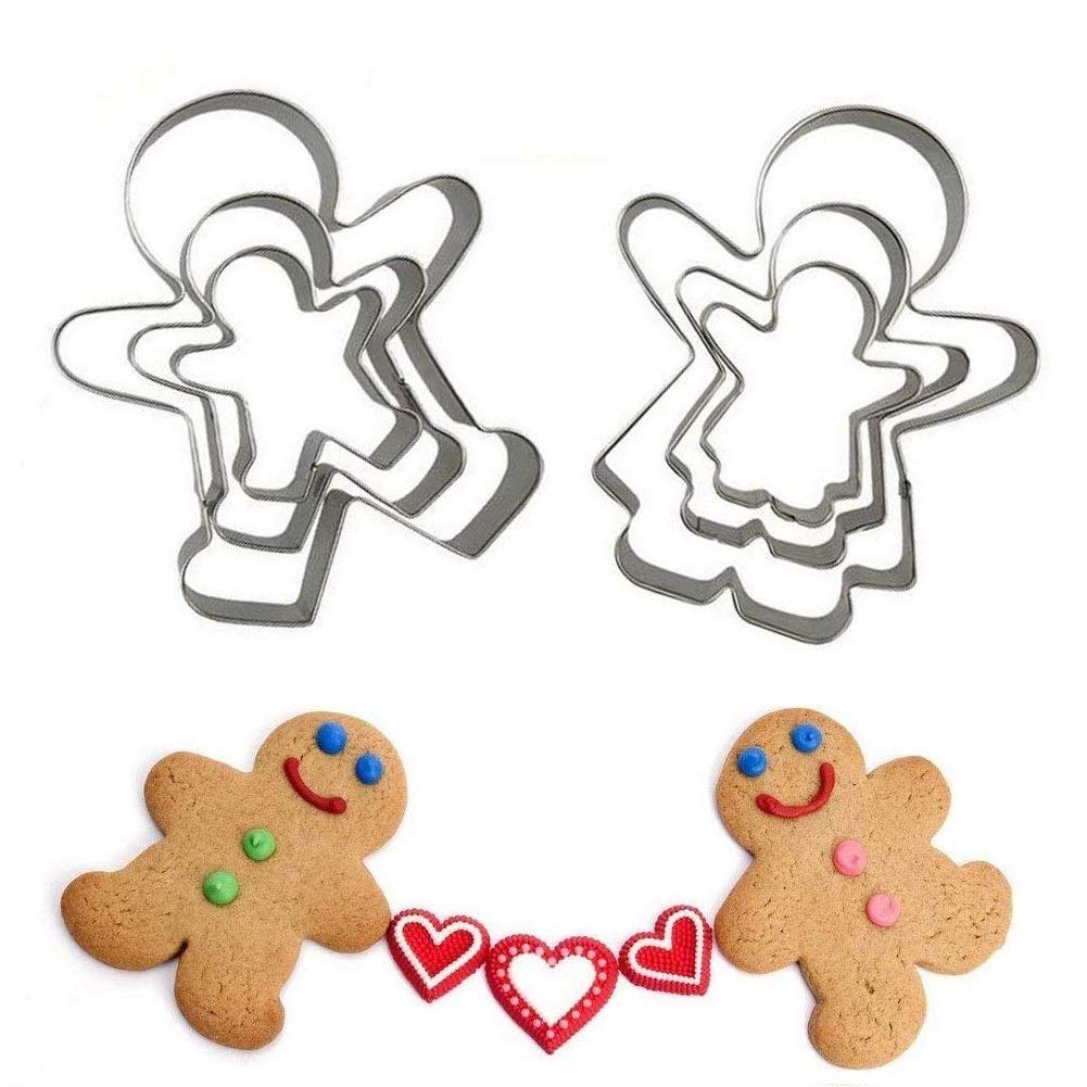 Gingerbread Man And Gingerbread Woman Shaped Cookie Cutters Set Of 6 Pcs, Stainless Steel Boys And Girls Fondant Cut-Outs Set Ba