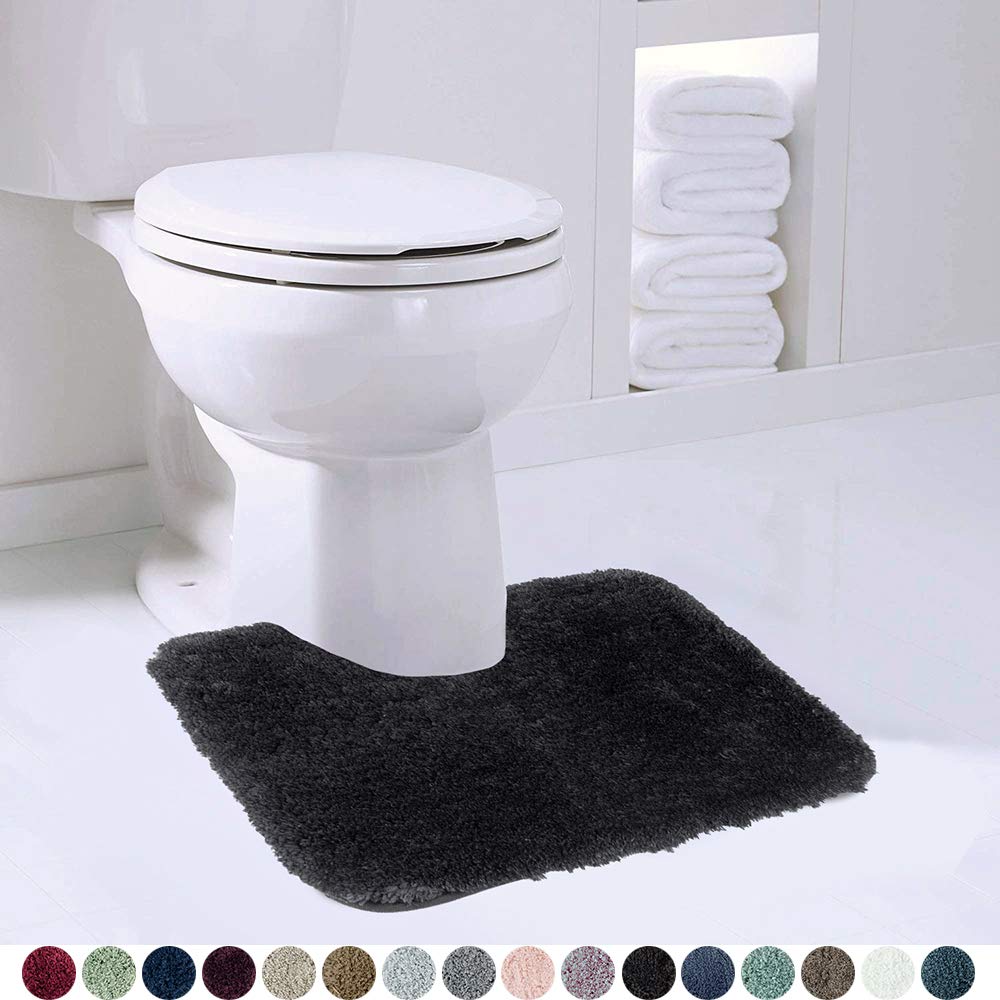 Walensee Shaggy 2 Piece Bath Rug Sets (Black) 20 X 24 U Shape Contour Rug & 20 X 32 Bathroom Rug Machine Wash/Dry Bath Mats For