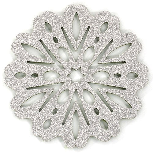 Floral Snowflakes Felt Coasters, Set Of 4 (Silver/Green Reversible)