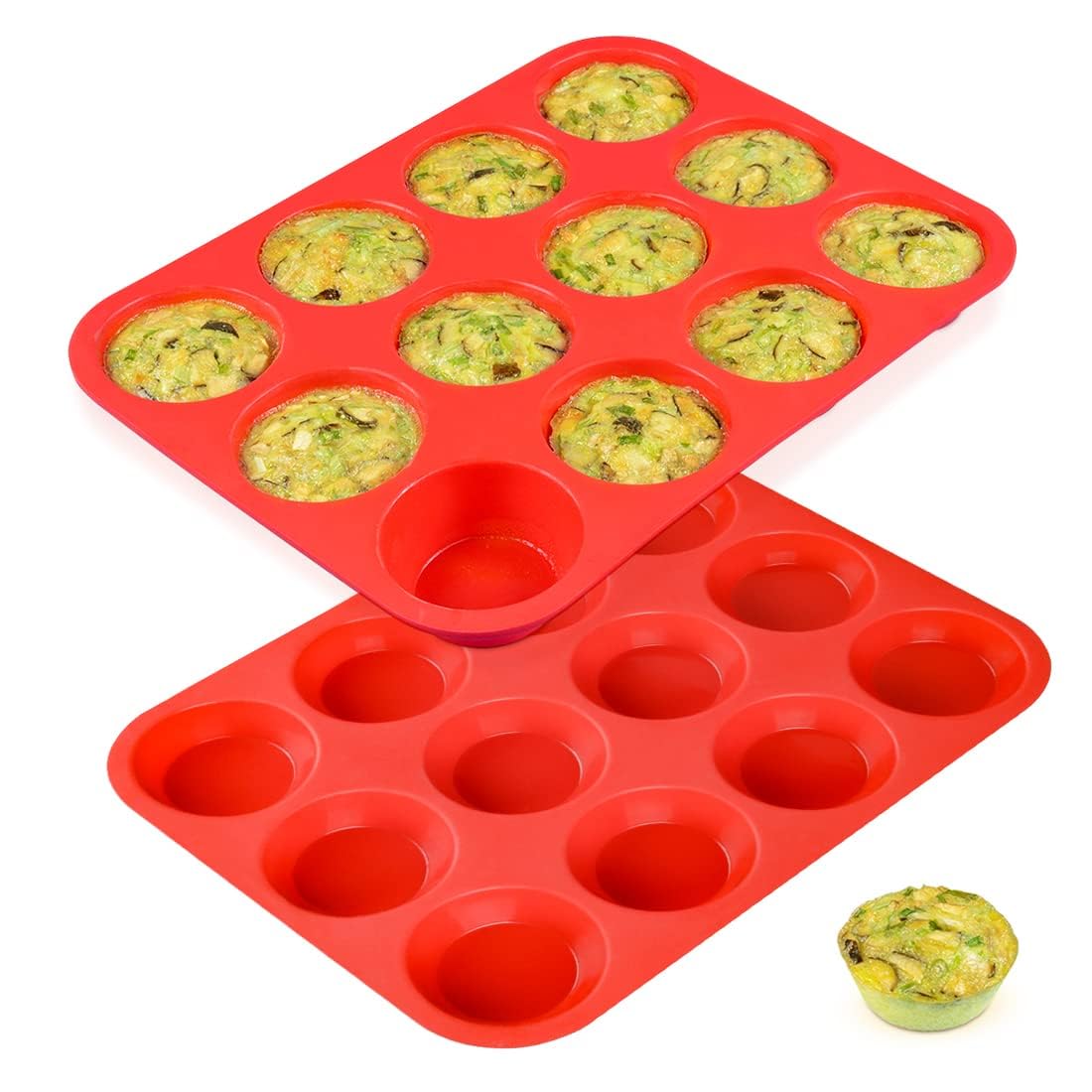 Caketime 12 Cups Silicone Muffin Pan - Regular Size Cupcake Pan Muffin Tin For Baking Nonstick Food Grade