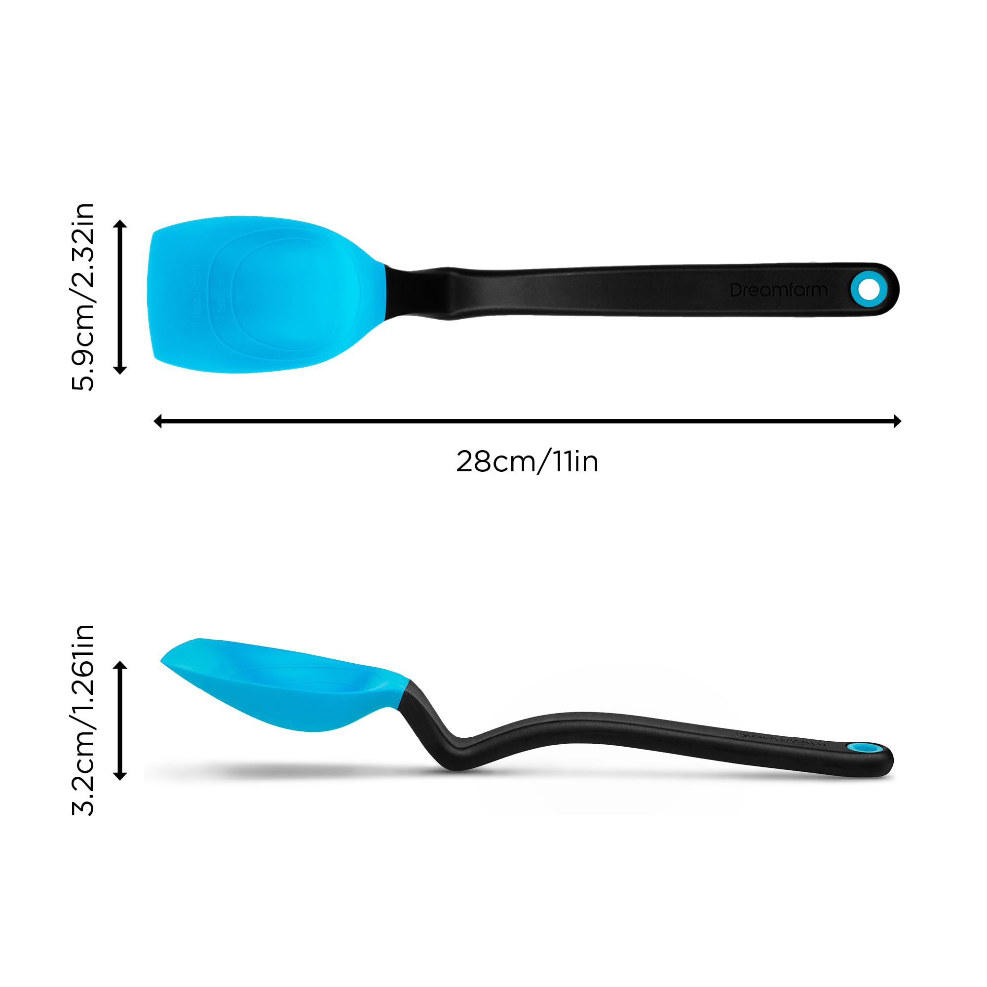 Dreamfarm Supoon  Non-Stick Silicone Sit Up Scraping  Cooking Spoon With Measuring Lines  Dreamfarm Blue