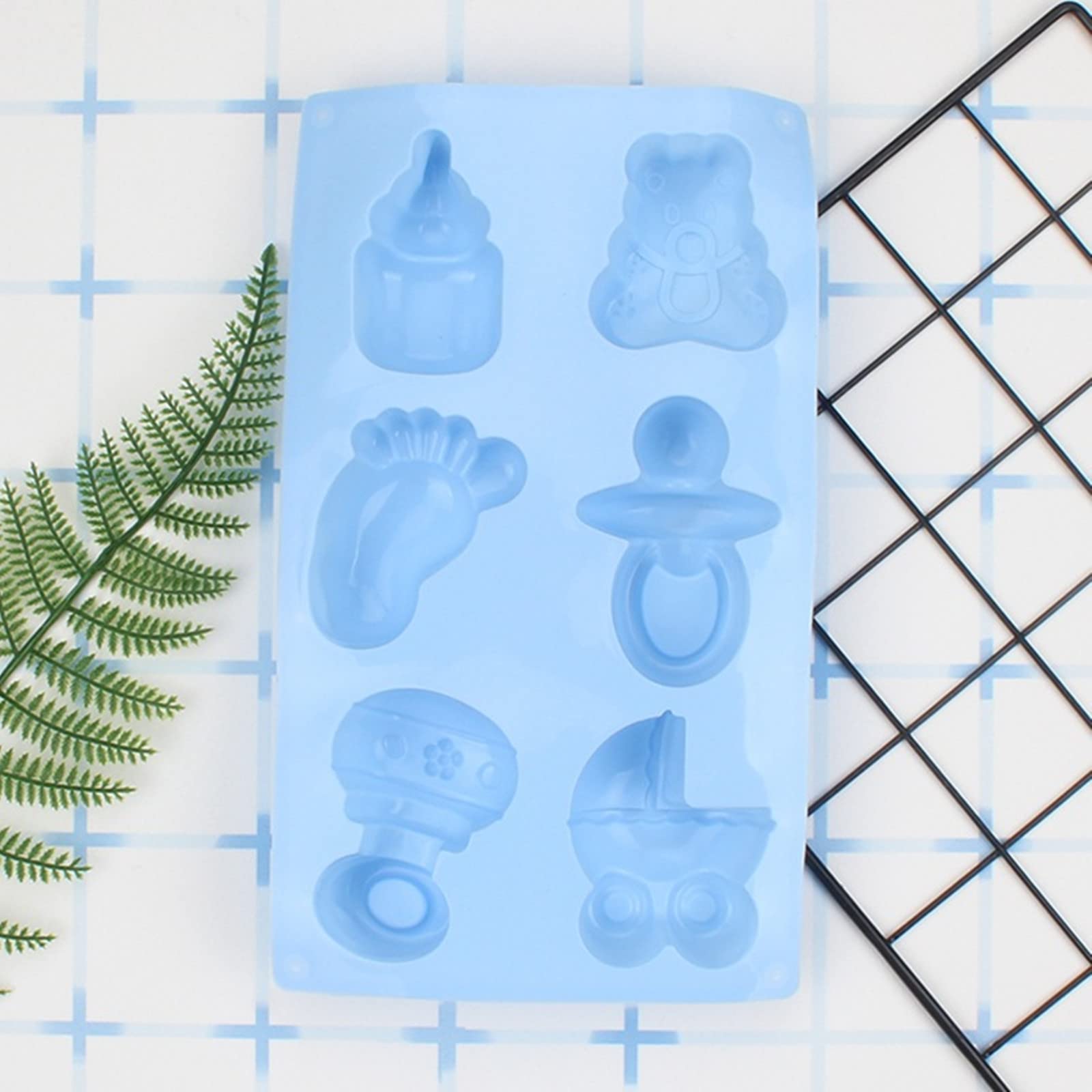 Dd-Life 4 Pcs Baby Shower Party Silicone Mold,Bear Pacifier Little Feet Feeding Bottle Baby Carriage Silicone Fondant Mold For C