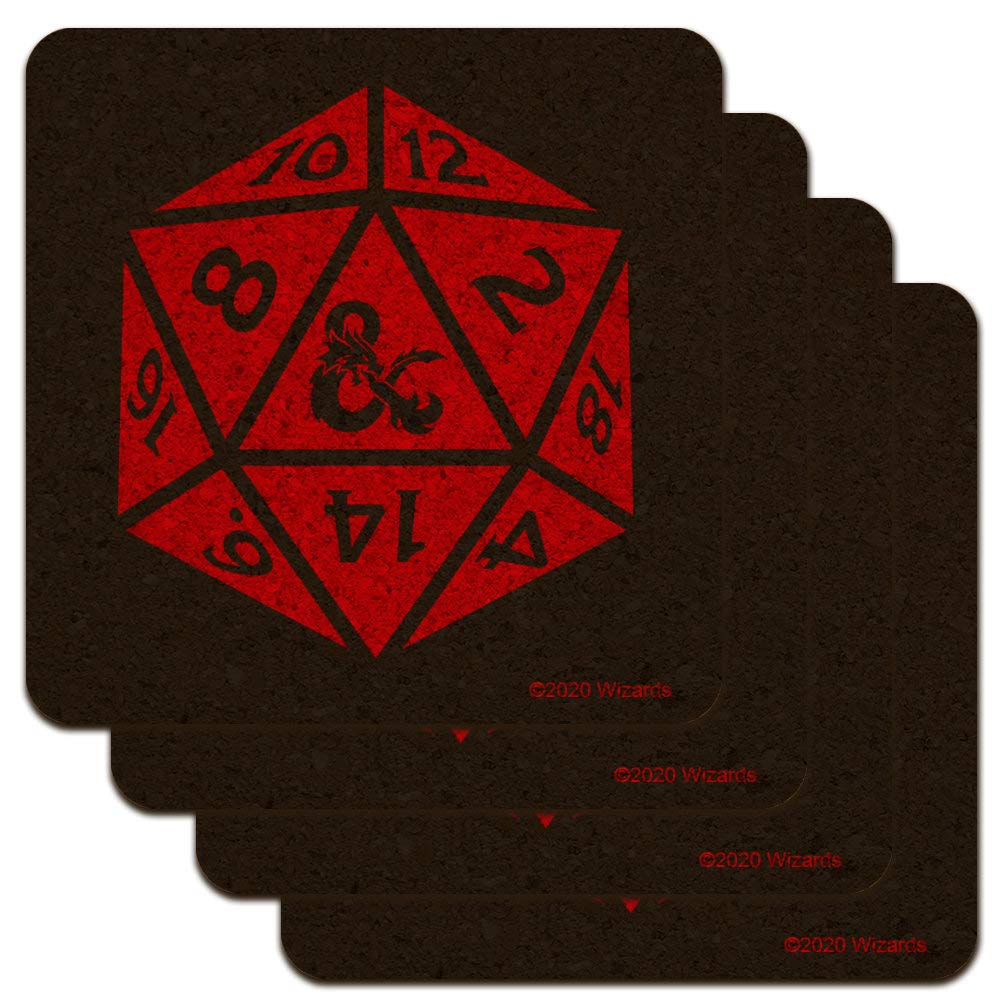 Dungeons & Dragons D20 Dice Low Profile Novelty Cork Coaster Set