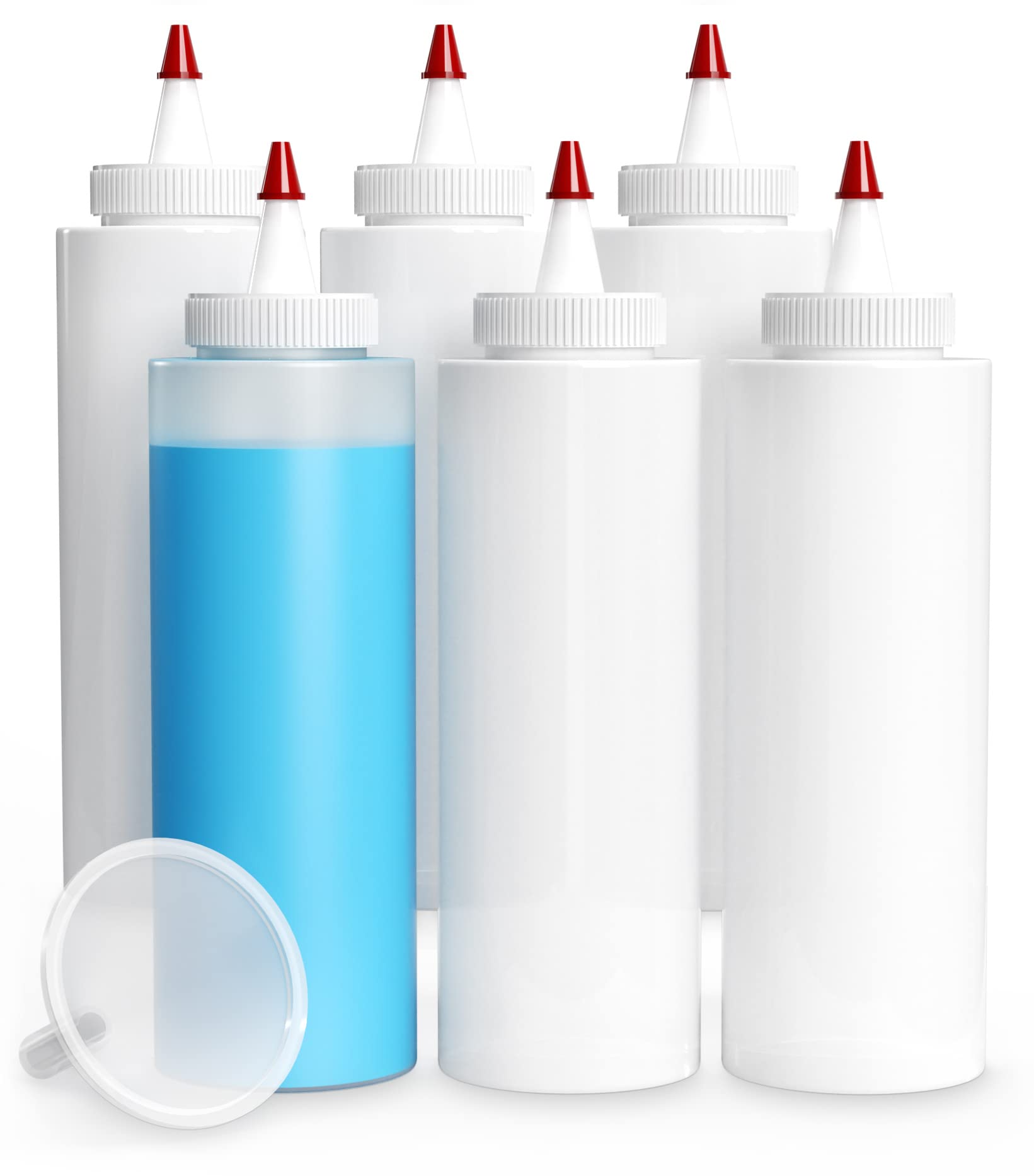 Pixiss Tie Dye 8Oz Squeeze Bottles (6 Pack) With 2'' Funnel - Precise Dispenser For Arts And Crafts - Perfect For Liquid Or Powd