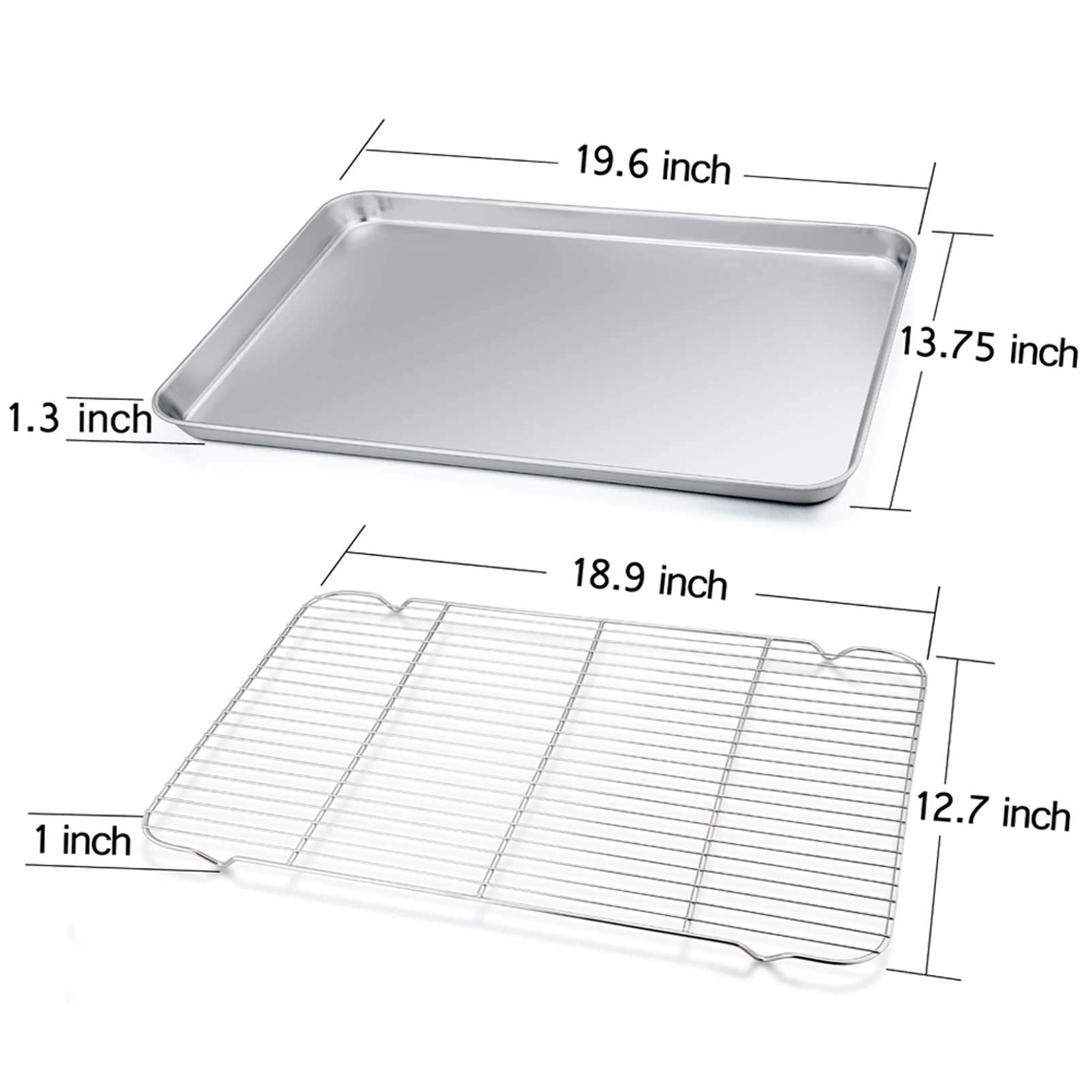 Teamfar Baking Sheet With Cooling Rack, Stainless Steel Half Size Cookie Sheet Pan And Baking Rack Set, 20  14  1, Non Toxic & R