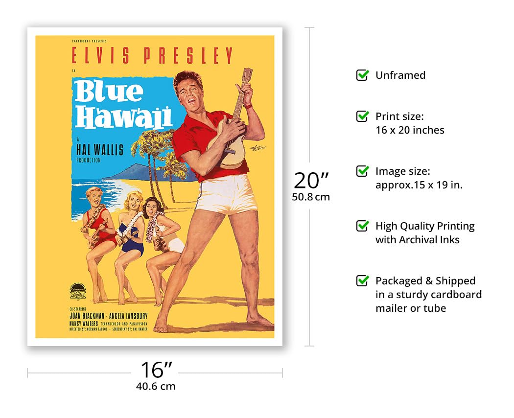 Elvis Presley In Blue Hawaii - Vintage Film Movie Poster By Rolf Goetze C.1961 - Fine Art Matte Paper Print (Unframed) 16X20In