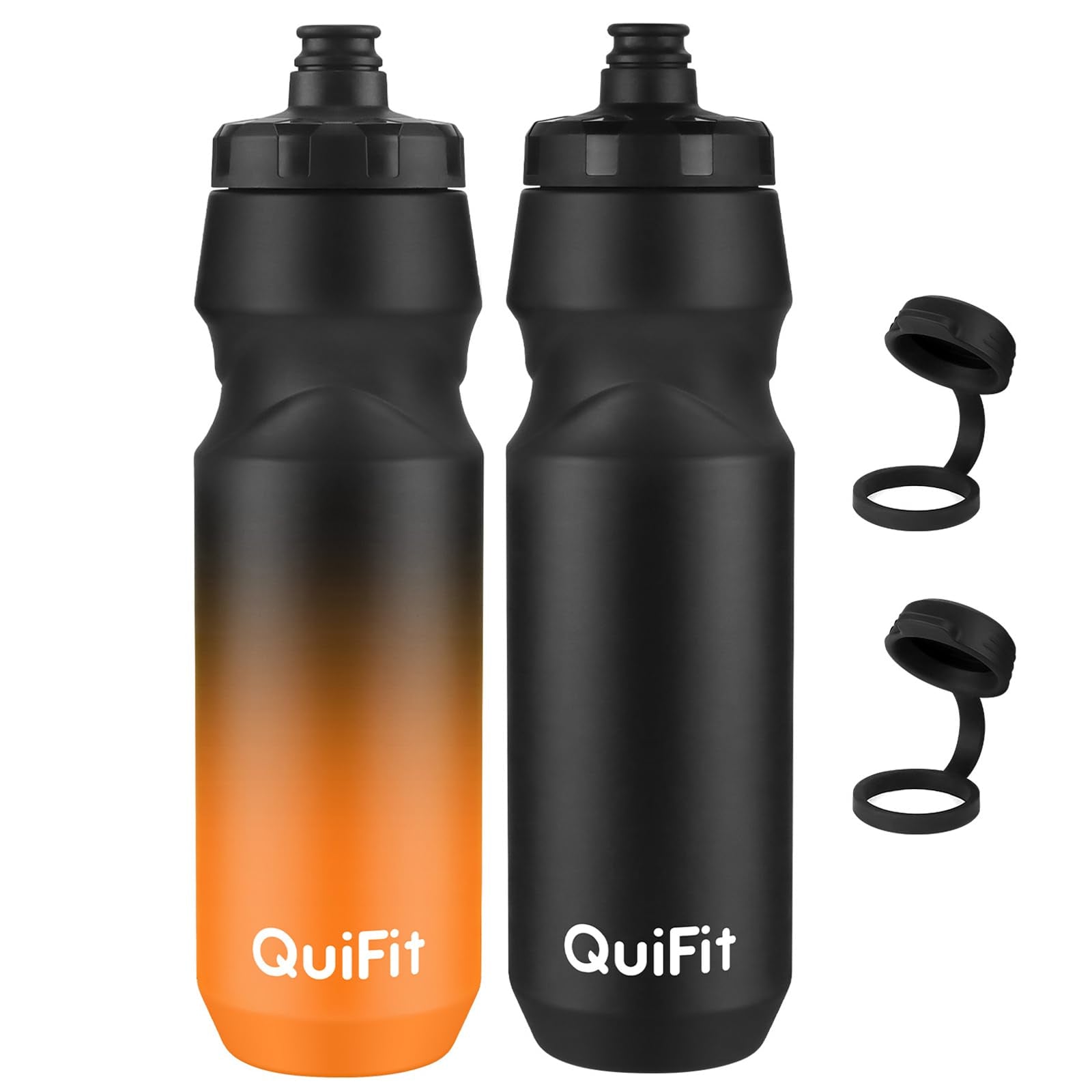 QuiFit 32 oz water bottles 2Pack, Squeeze Bottles BPA Free, Leak Proof, Reusable Sport Jug with Dust Cover, Fit Most Bike Holde