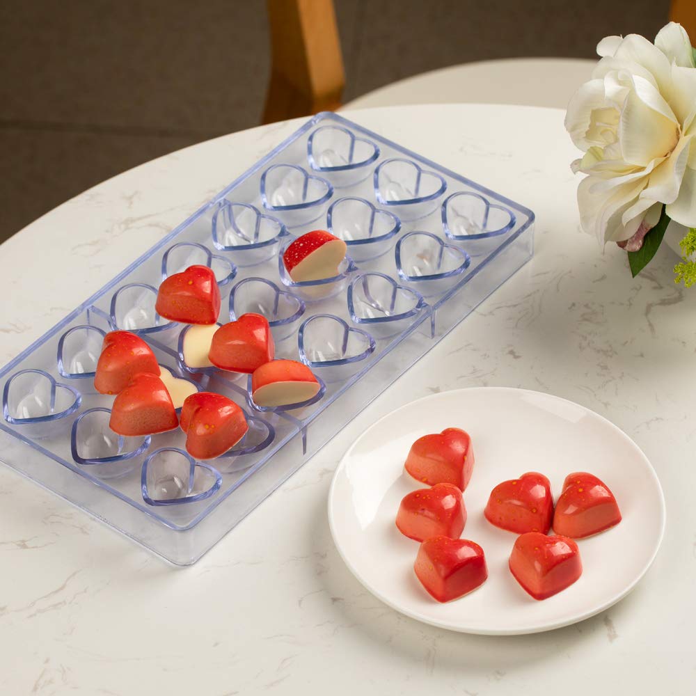 Pastry Tek 10.8 X 5.3 Inch Heart Mold, 1 Freezer-Safe Heart Shaped Mold - 21 Cavities, Dishwasher-Safe, Clear Polycarbonate Hear