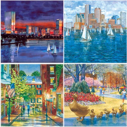 Coasterstone Boston Absorbent Set Of Four Drink Coasters, 4.25