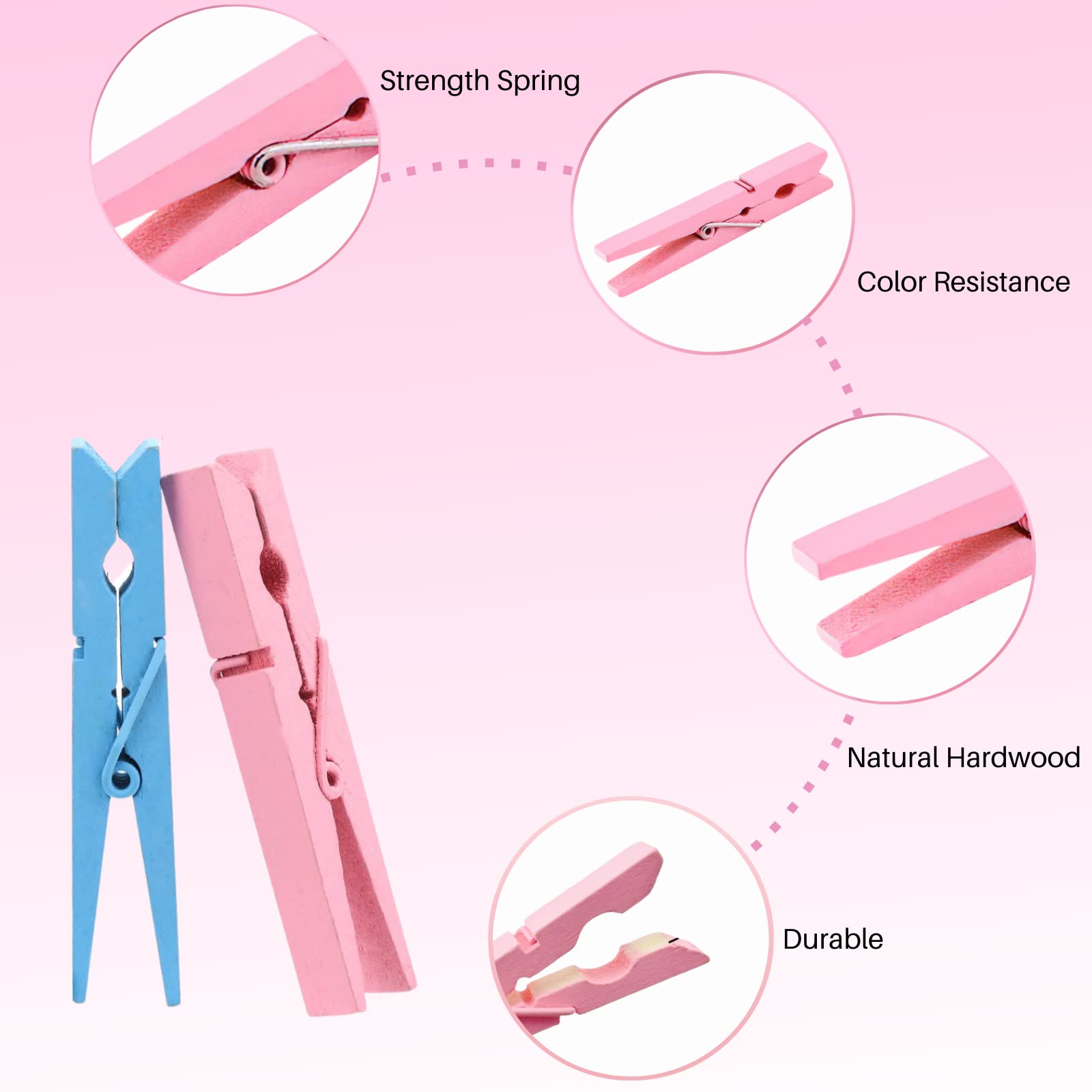 Clothes Pins  Colored Clothespins 50 PCS 2.9'' Natural Birchwood Close Pins  Strong Grip  Colorful Clothespins  Multi-Purpose Colored Clothes Pins for Crafts  Hanging Clothes  Laundry