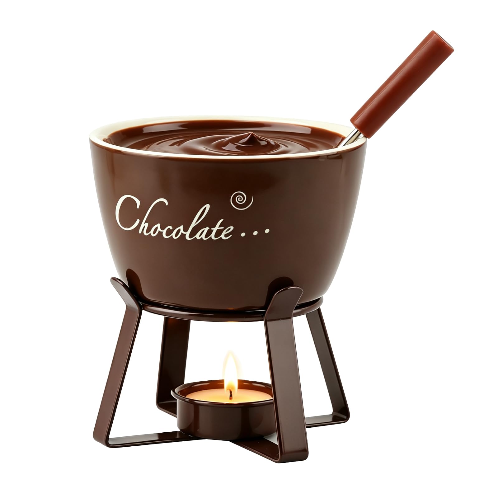 Mini Sweet Fondue Cup, Ceramic Coffee Warmer Mug, Mini Fondue Set, Portable Chocolate Melting Cup with Fork for Cheese, for Camp