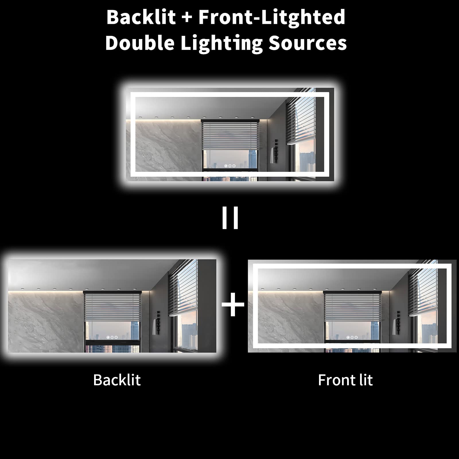 LOAAO 72X32 LED Bathroom Mirror with Lights  Anti-Fog  Dimmable  Backlit + Front Lit  Lighted Bathroom Vanity Mirror for Wall  Shatter-Proof  Memory Function  ETL Listed