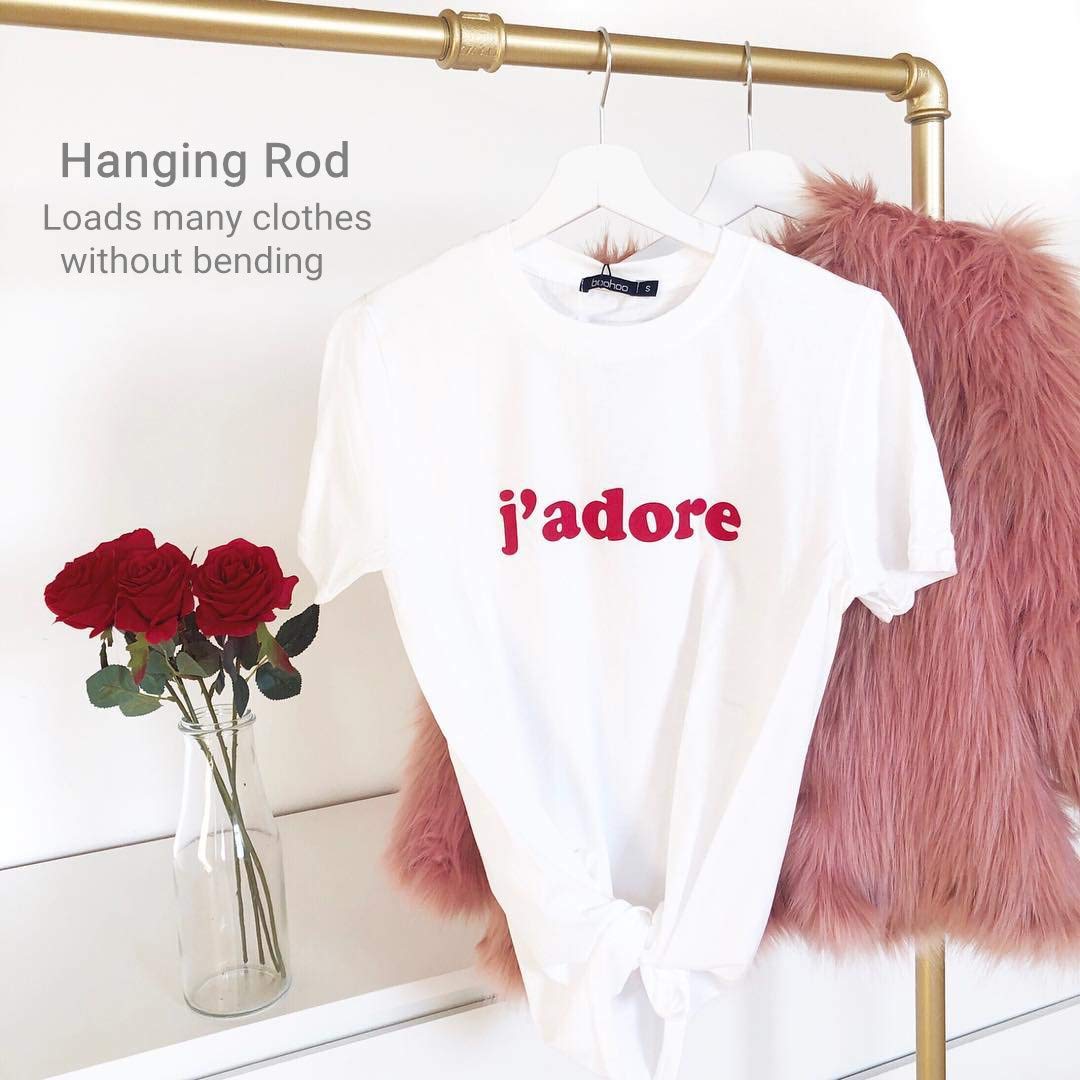 Bosuru Gold Pipe Clothing Rack Garment Rack With Shelves Retail Clothes Display Racks For Boutiques Gold Clothes Rack