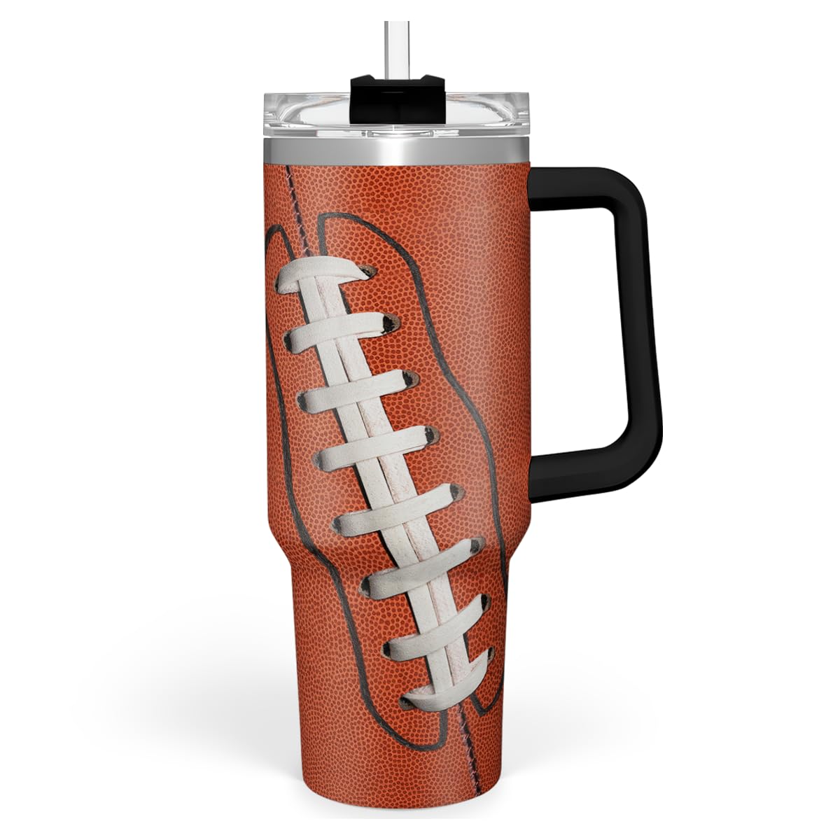 SANDJEST Football Tumbler with Handle 40oz Insulated Stainless Steel Cup with Lid & Straw, Travel Cup, Gifts for Men, Boys, Play