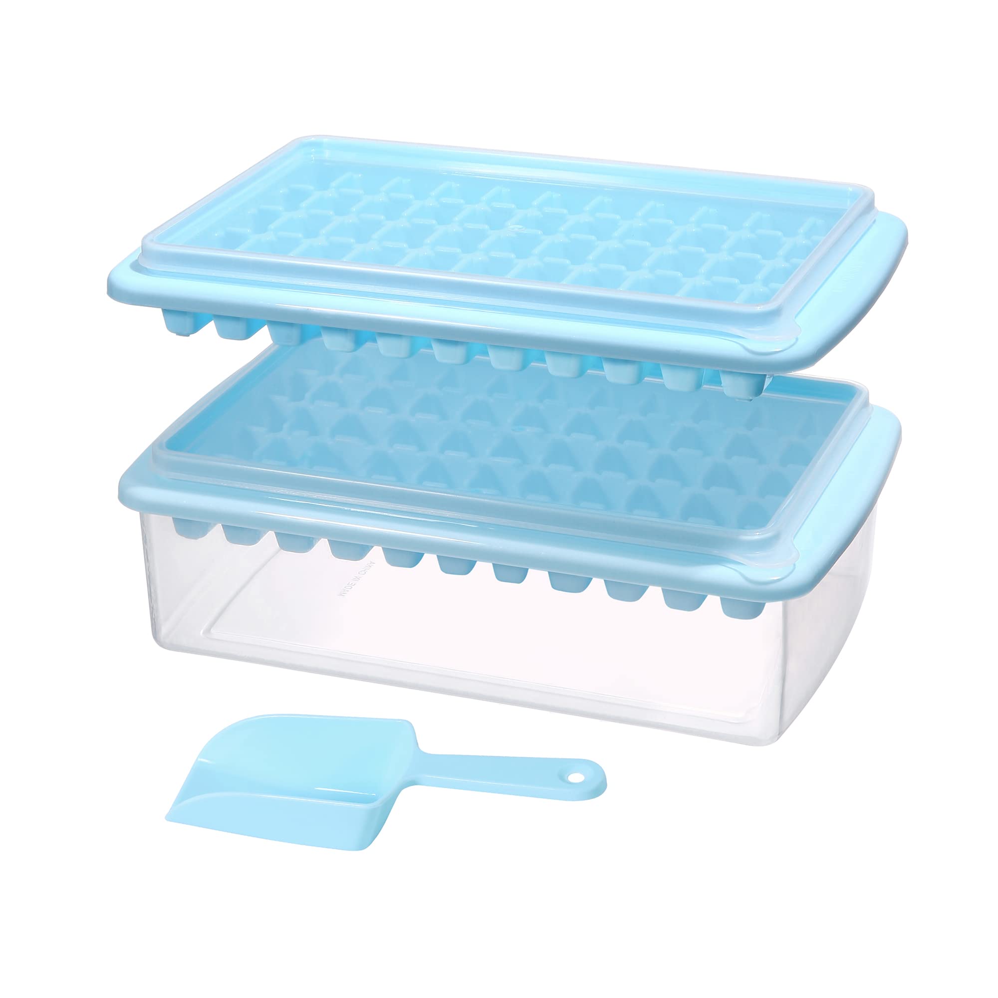 2 Pack Ice Cube Tray with Lid and Bin for Freezer, Easy Release 55 Nugget Ice Tray with Cover, Storage Container, Scoop. Perfect