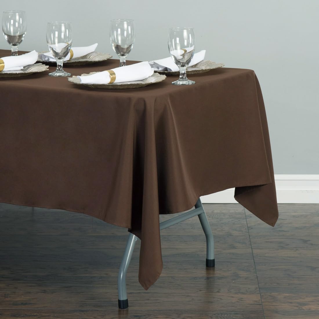 Ltc Linens 5 Pack Rectangular Tablecloths Chocolate 60 X 102 Inch For 6 Ft Rectangle Banquet Tables With Half-Drop - Stain And W