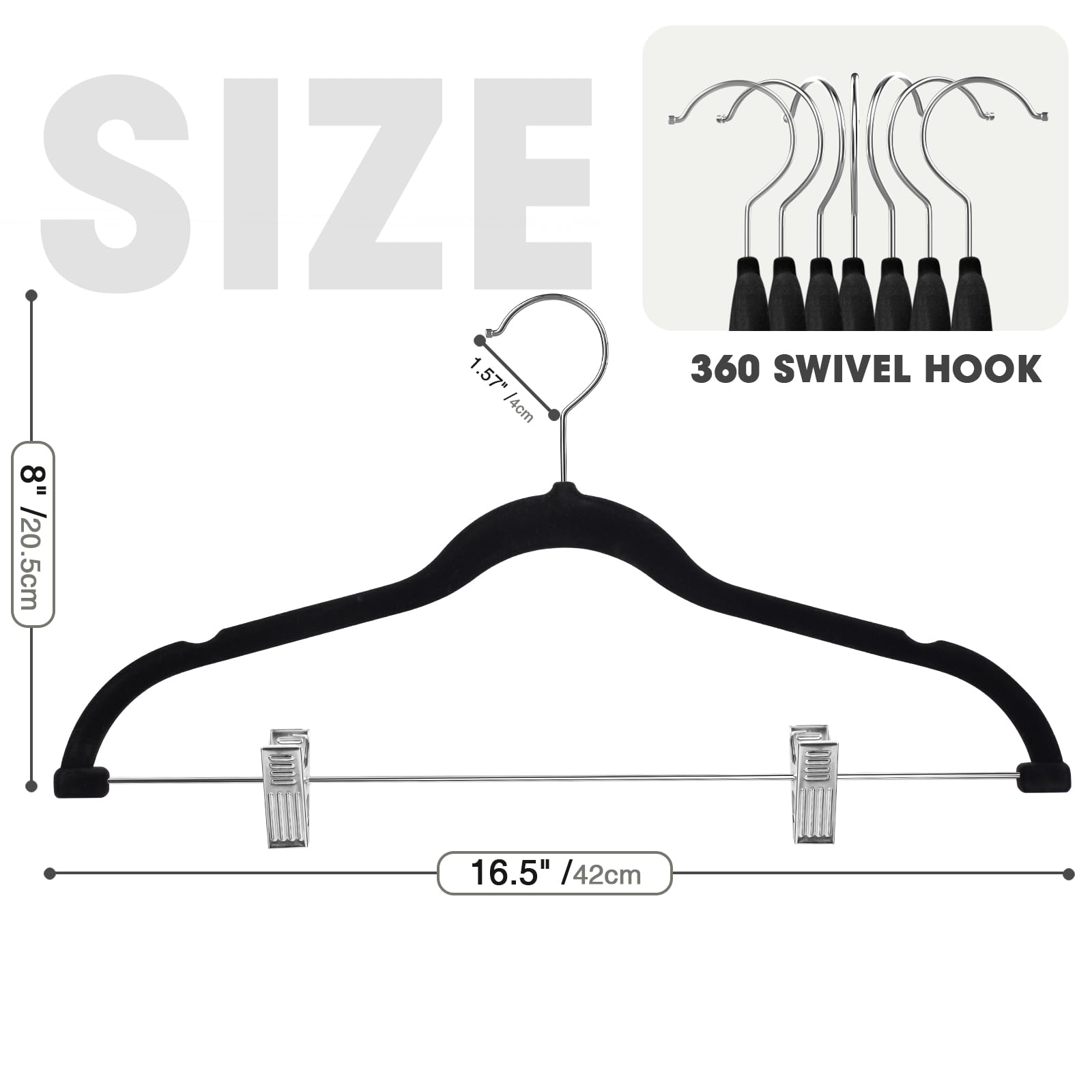 Ulimart 24-Pack Black Velvet Hangers,Pants Hangers With Clips Adjustable,Felt Hangers,Heavy-Duty,Non-Slip,Space Saving,Slim Clot