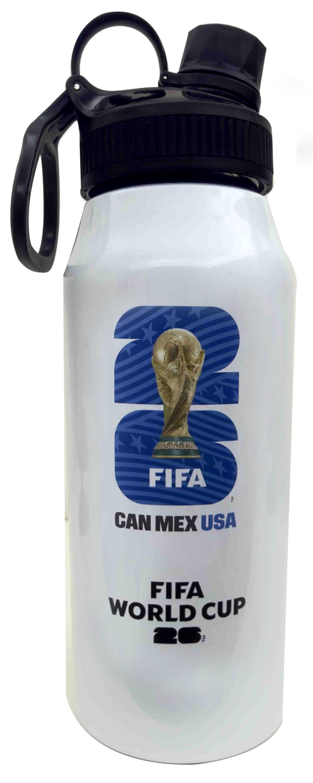 City Merchandise Official FIFA World Cup 26 Water Bottle  White Stainless Steel Sports Bottle with Flip Lid & Carabiner