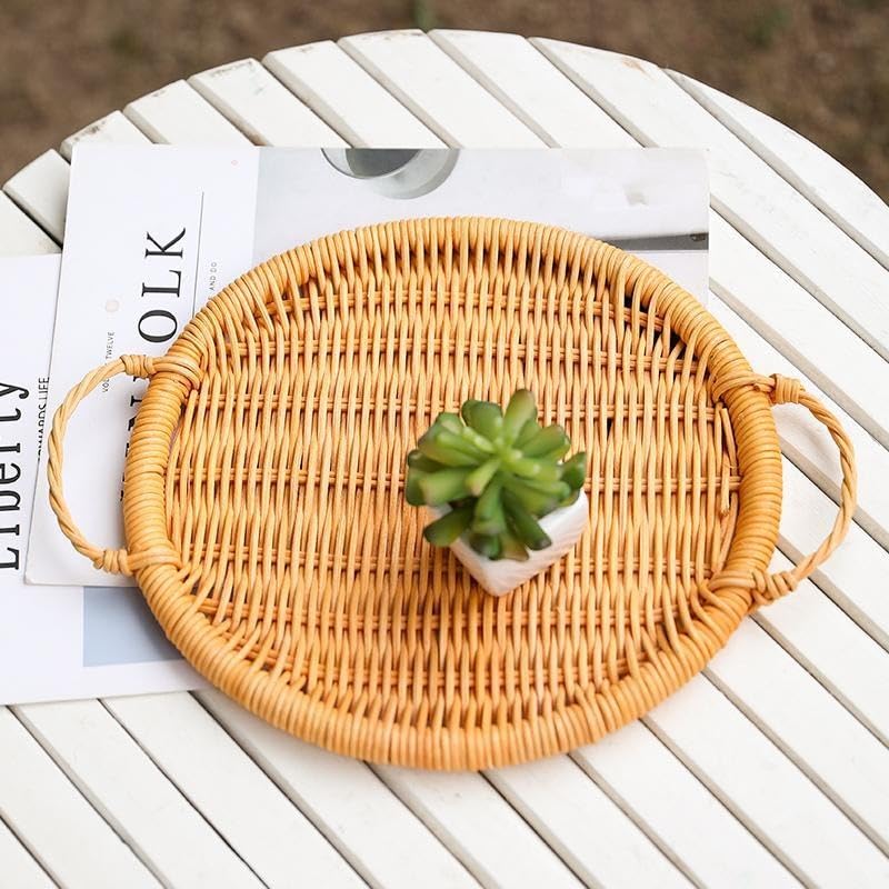 Wudflex Wicker Serving Tray For Home | Dining Table Decorative Trays | Serving Tray | Platter With Handles Diwali Or Deepawali G