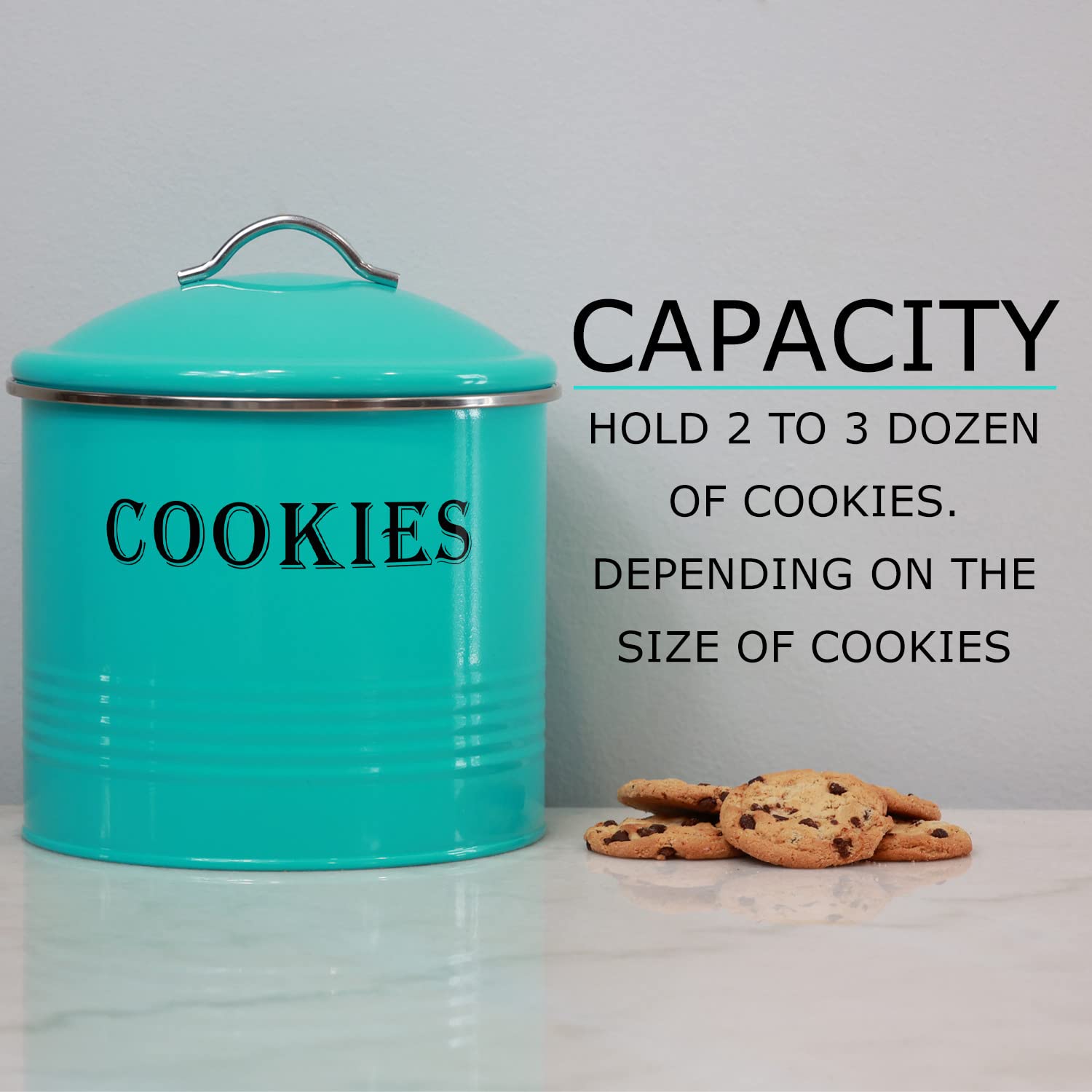 Blue Donuts Vintage Cookie Jar - Cookie Jars For Kitchen Counter, Airtight Jar Cookie Containers, Turquoise Cookie Tin, Cookie T