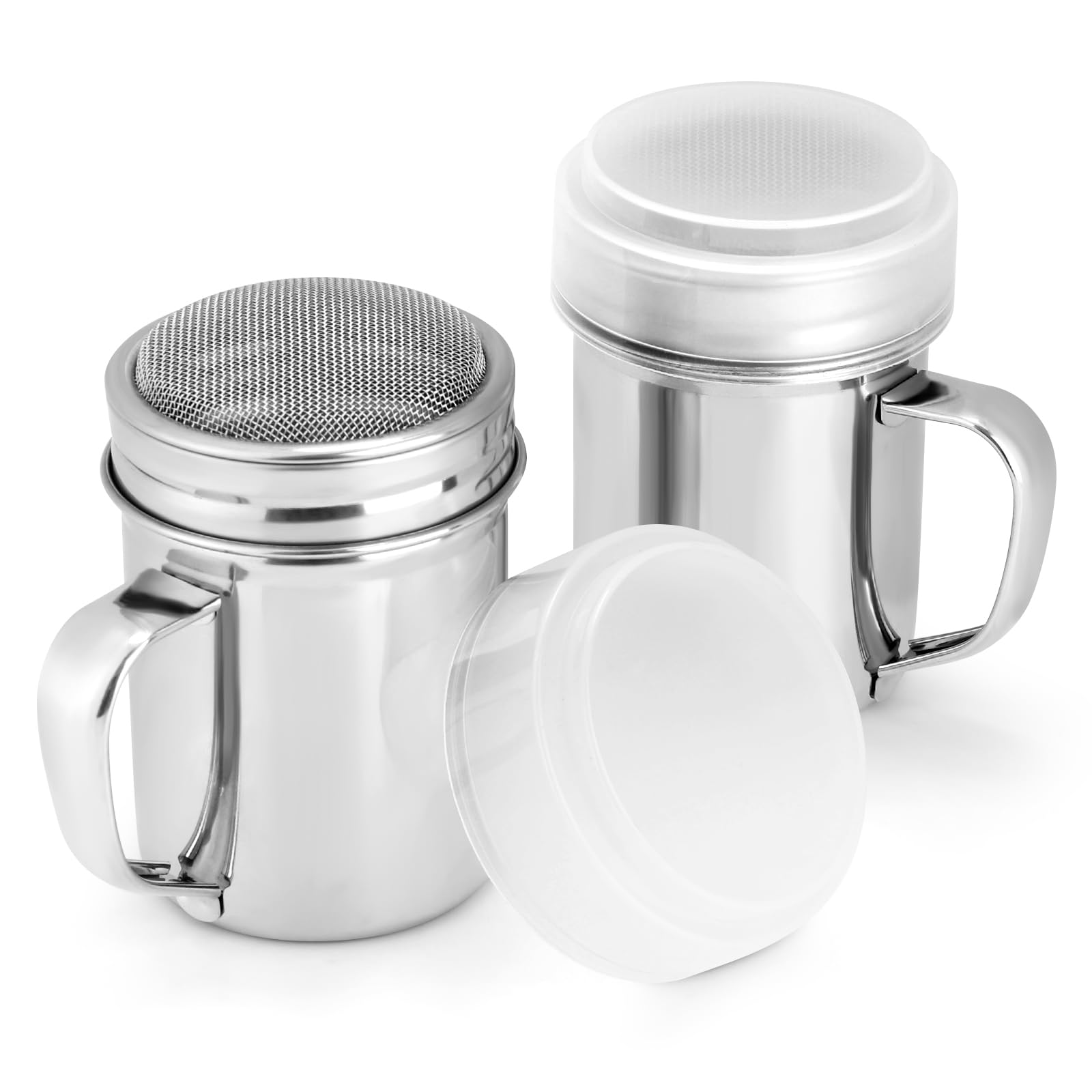 Accmor 2Pcs Powdered Sugar Shaker Duster With Handle, Cinnamon Shaker Flour Sifter, 7Oz Stainless Steel Fine Mesh Dredges Shaker