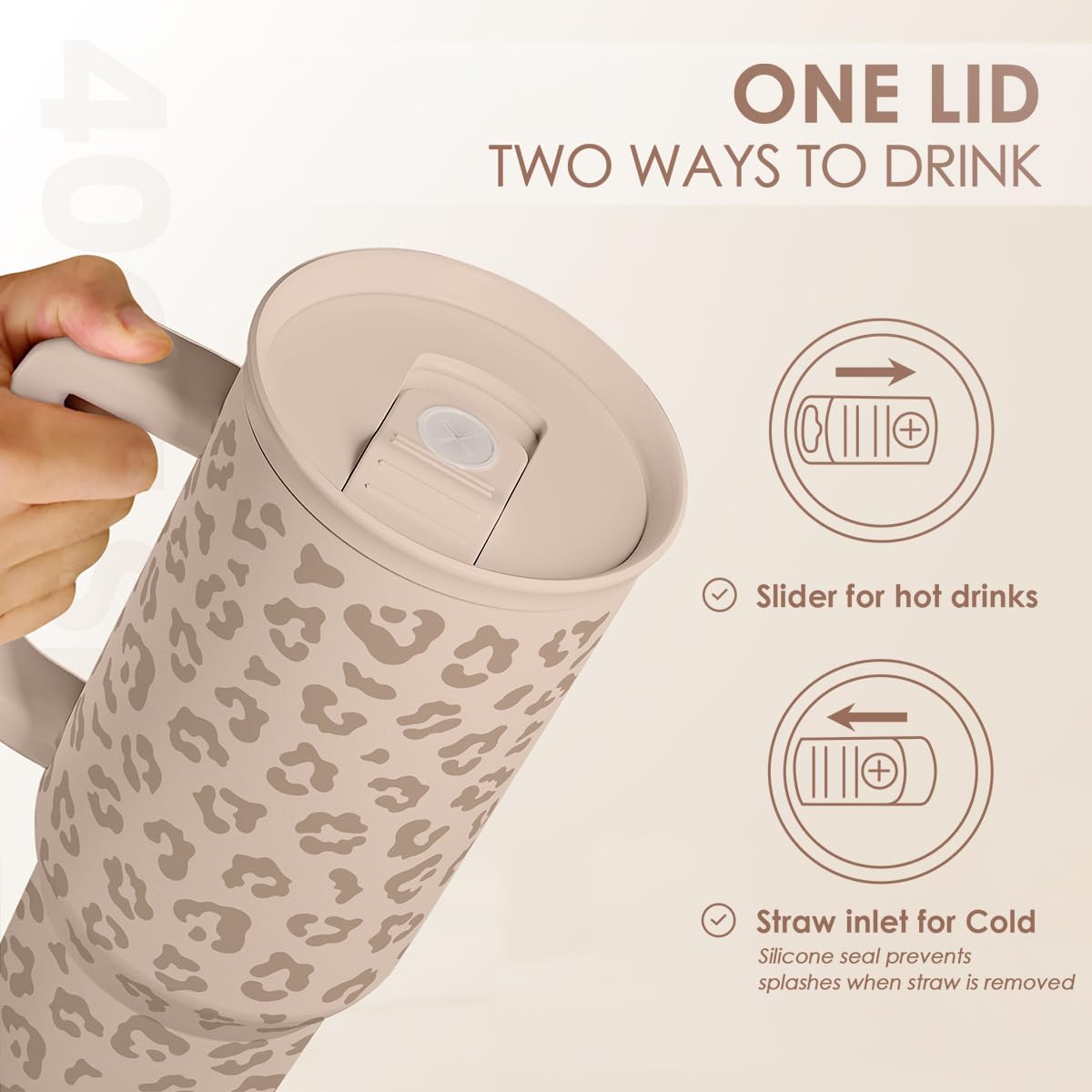 Leopard Tumbler with Handle, Insulated Cup Stainless Steel Travel Mug Cup, Gifts for Women Girl on Birthday Christmas, Tan Leopa