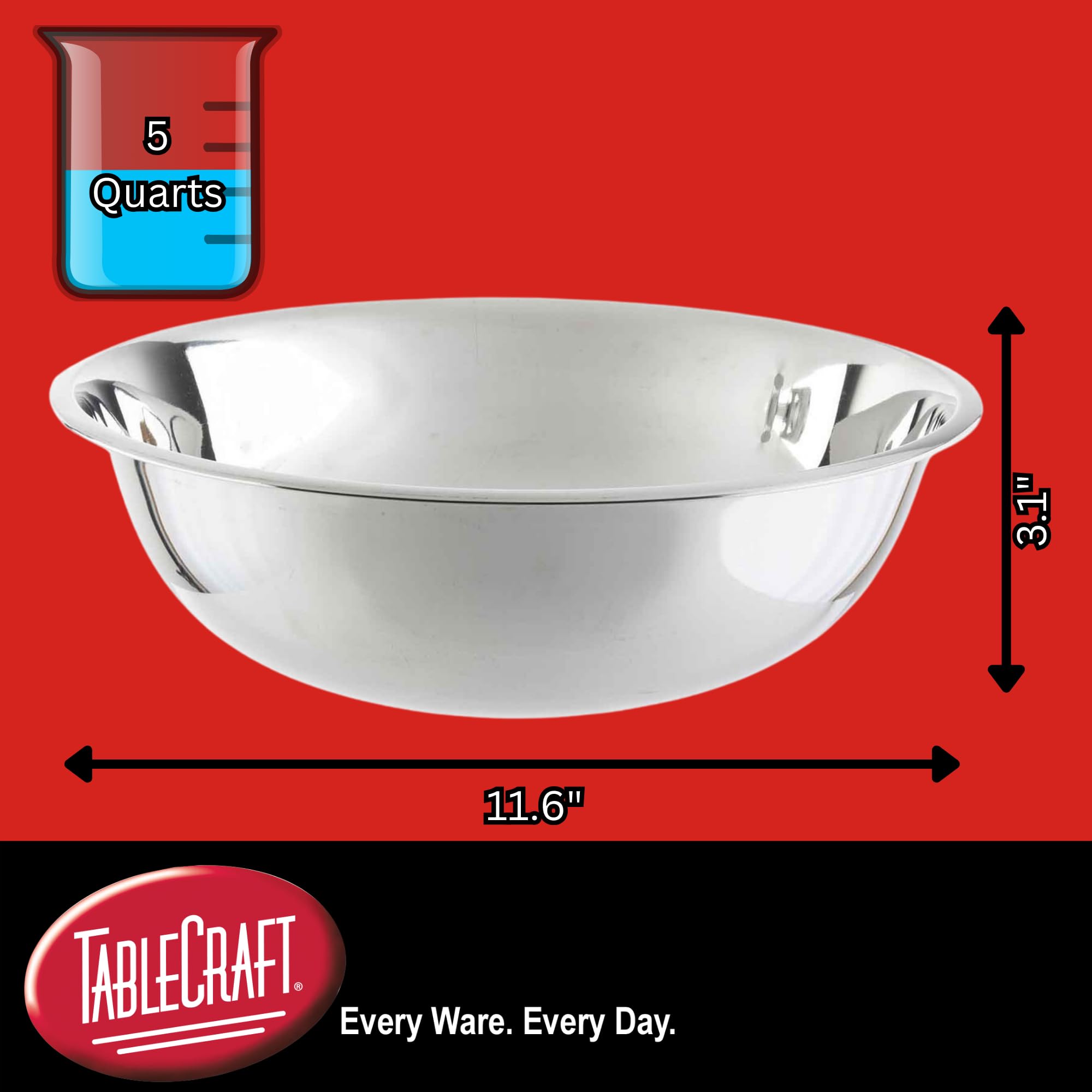 Tablecraft 5 Qt Stainless Steel Mixing Bowl