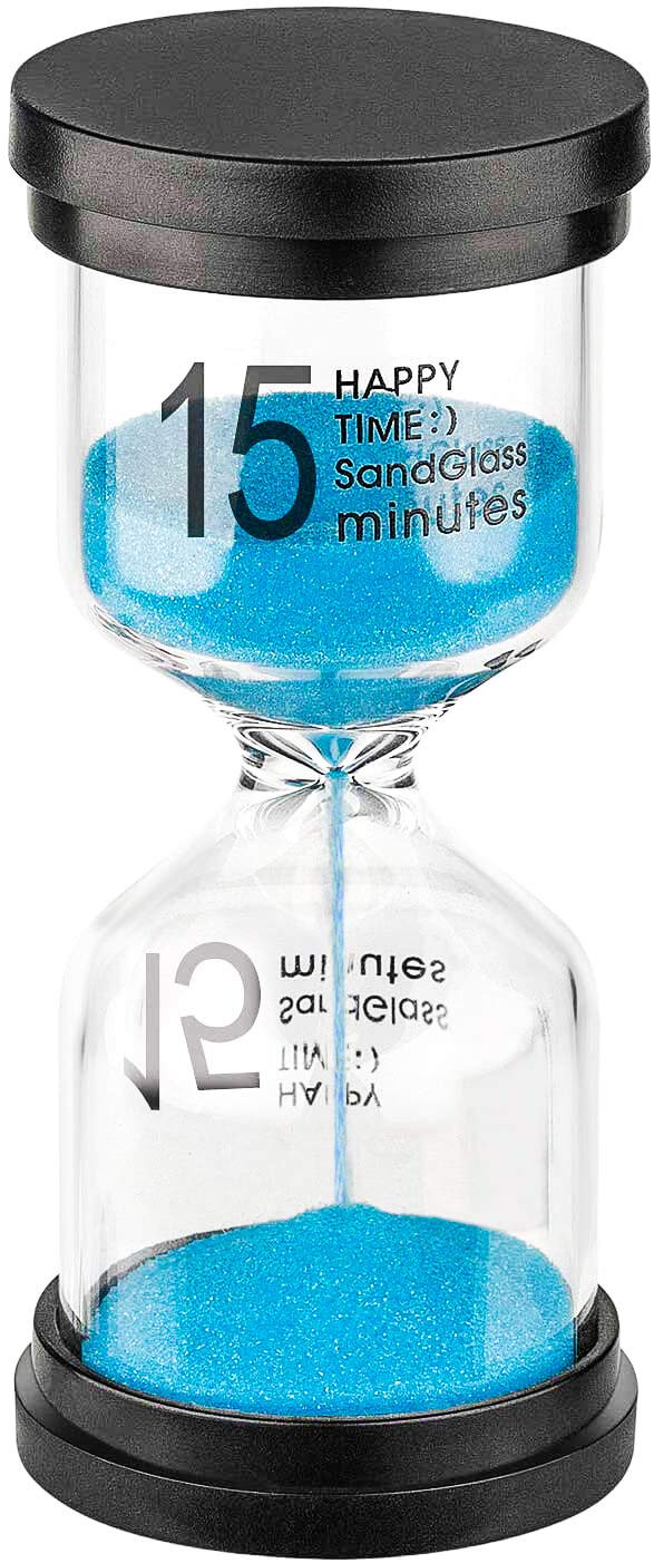 15 Minute Sand Hourglass Timer: Plastic Sand Clock 15 Minutes, Large Blue Sand Watch 15 Min, Hour Glass Colorful Sandglass Timer