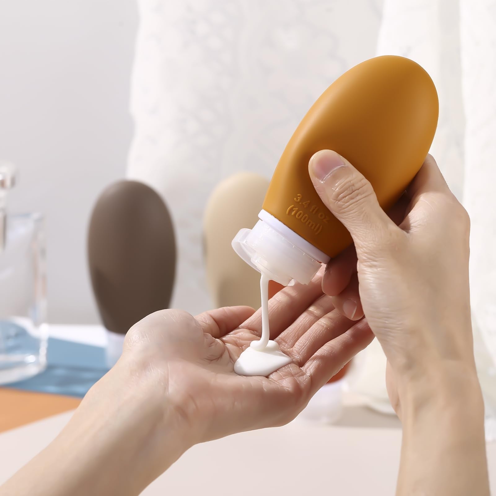 Silicone Travel Bottles,4 Pack 3.4Oz Leak Proof Liquid Squeezable Refillable Portable Travel Accessories/Cosmetic Containers,Bpa