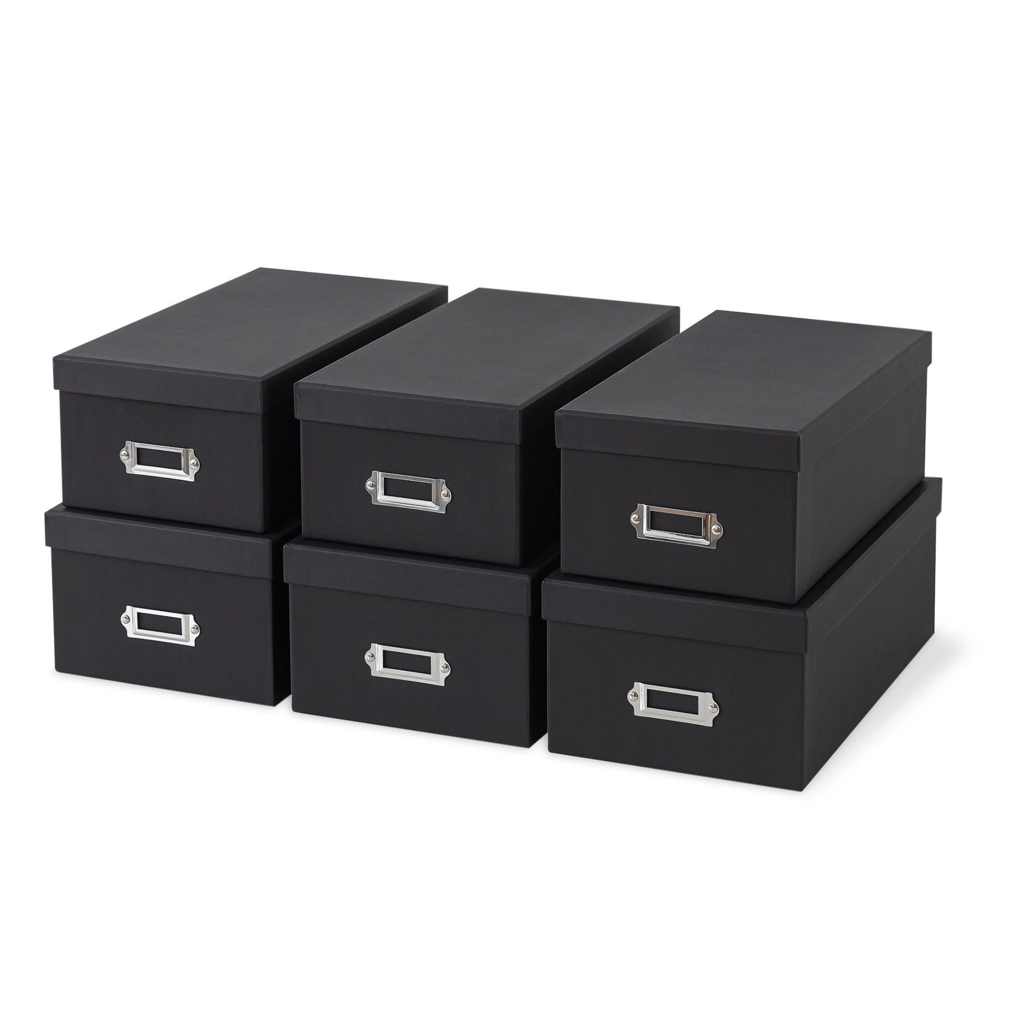 Soul & Lane Black Storage Boxes - Set of 6 (3 Large, 3 Medium), Keepsake Memory Storage Boxes with Lids, Cardboard Organizers wi