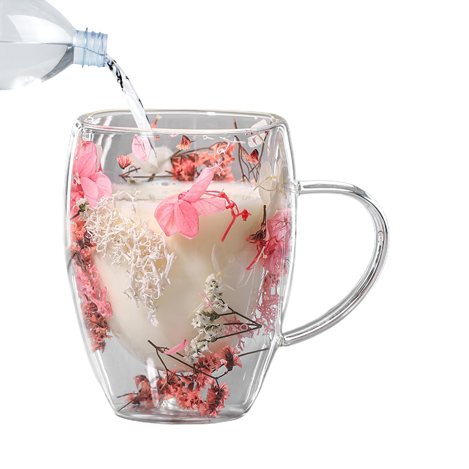Rrlihjgu 350ml Aesthetic Dried Flowers Double Walled Glass Cups With Handles  DoubleLayer Glass Cup Mugs For Tea And Hot Coffe