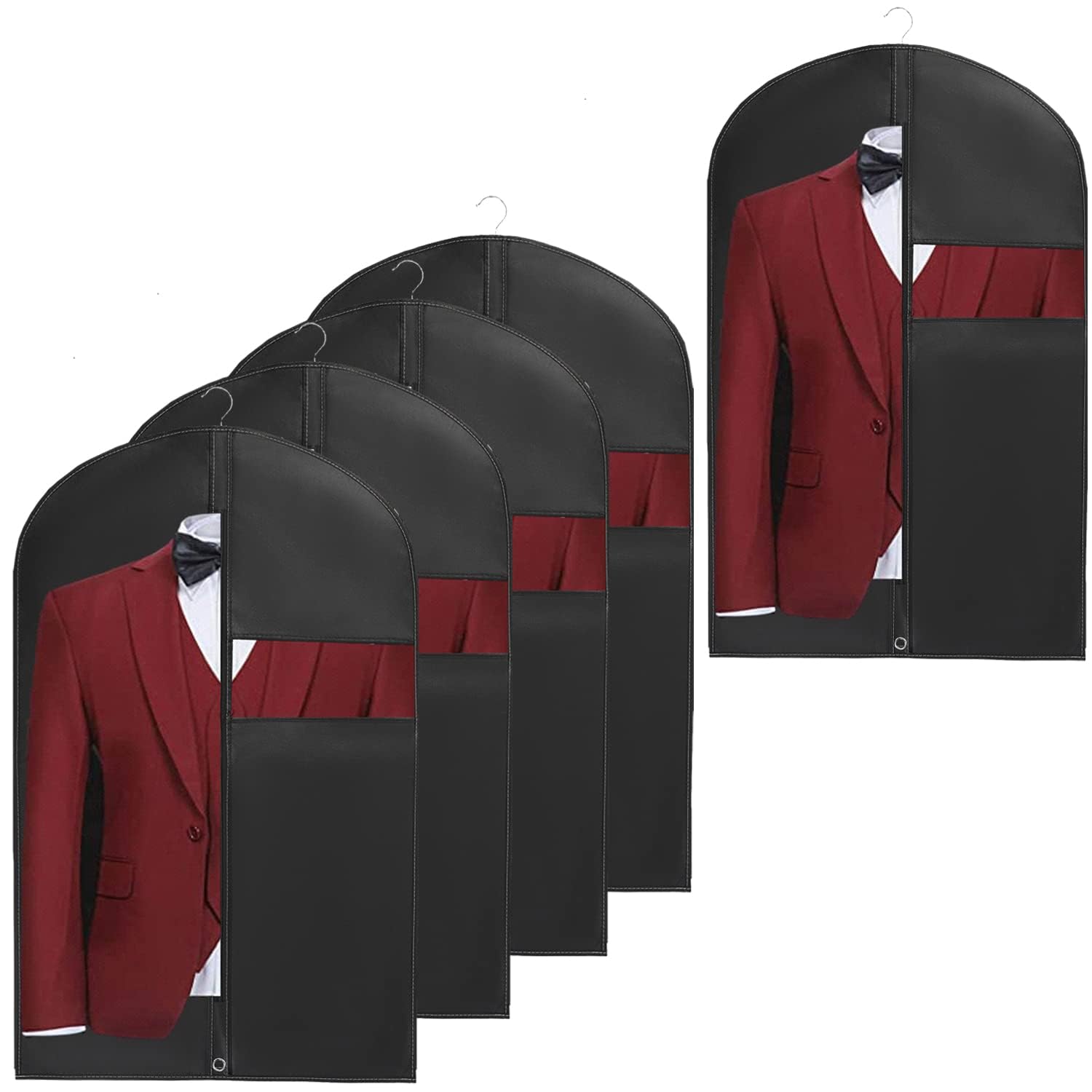 40??Garment Bags?5 Pack?Suit Bag for Storage Hanging Clothes Suitable for Storage of Dresses Suits Overcoats Garment Can Provide Neatness and Space-Saving for Your Wardrobe (Black  40 ? 24 Inch)
