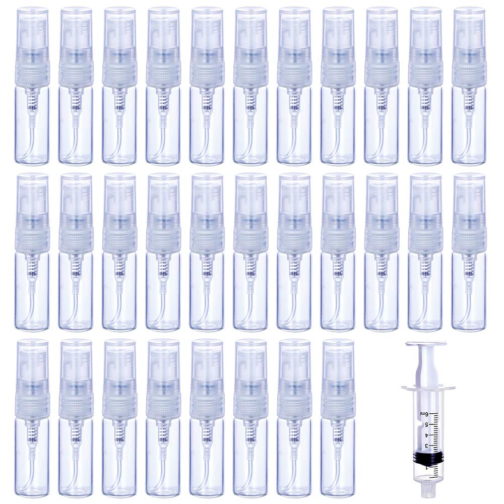 30Pcs 3Ml/0.101 Oz Portable Mini Refillable Clear Glass Empty Sprayer Perfume Bottles Cosmetic Atomizers Spray Bottle Container