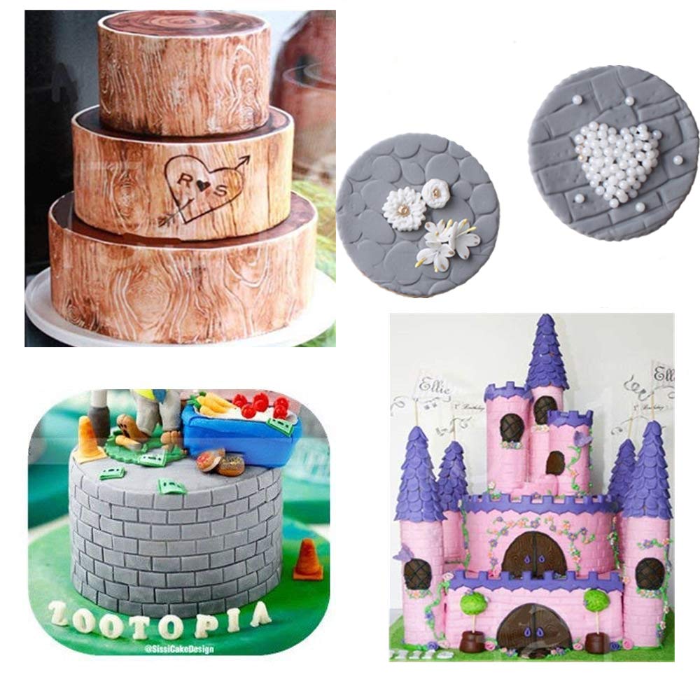 Joersh 6 Pack Fondant Texture Mats Wood Grain Brick Castle Wall Cobblestone Texture Design Mold Fondant Molds For Clay, Chocolat
