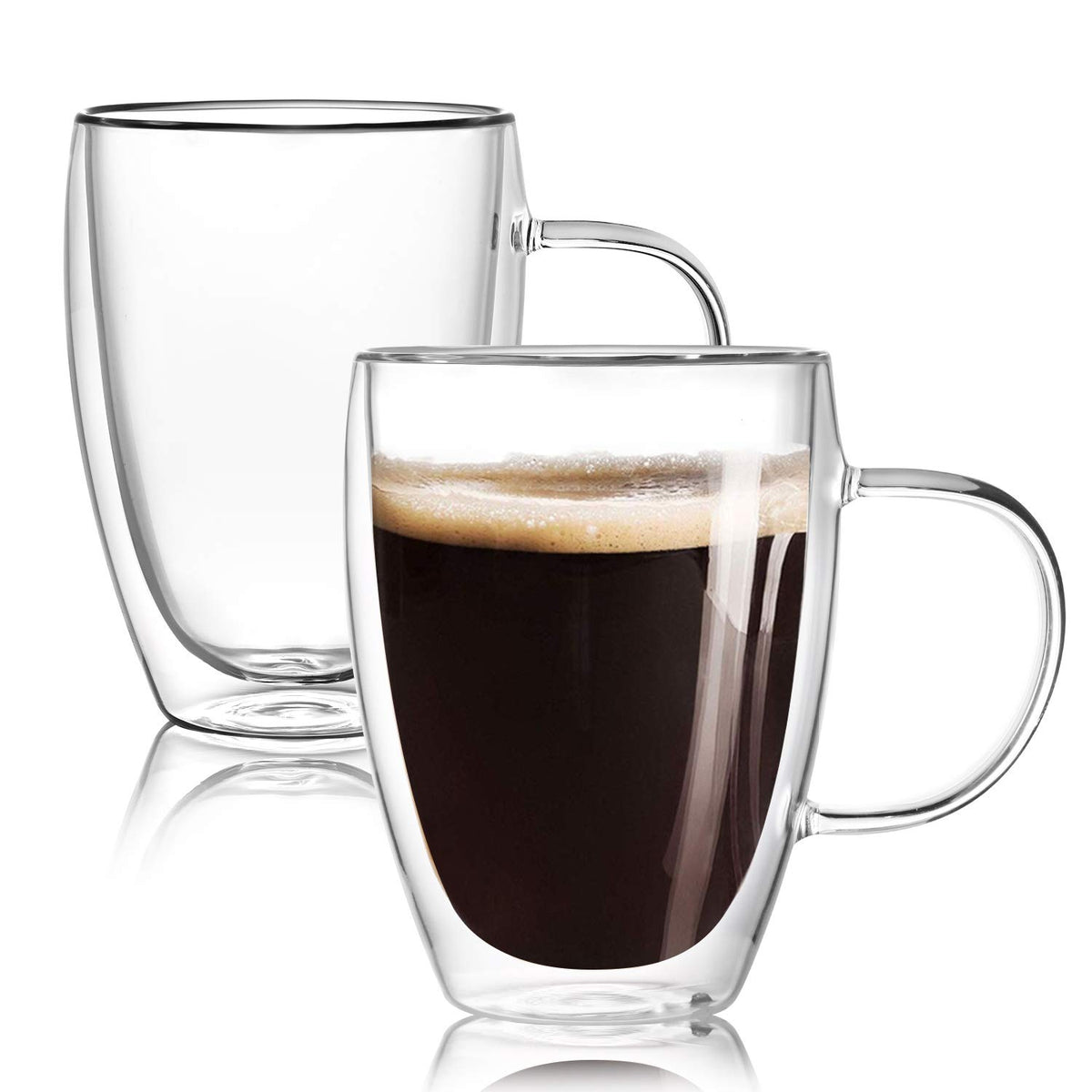 12 Oz Double Walled Glass Coffee Mugs With Handle, Insulated Layer Coffee Cups, Clear Borosilicate Glass Mugs - Gift For Cappucc
