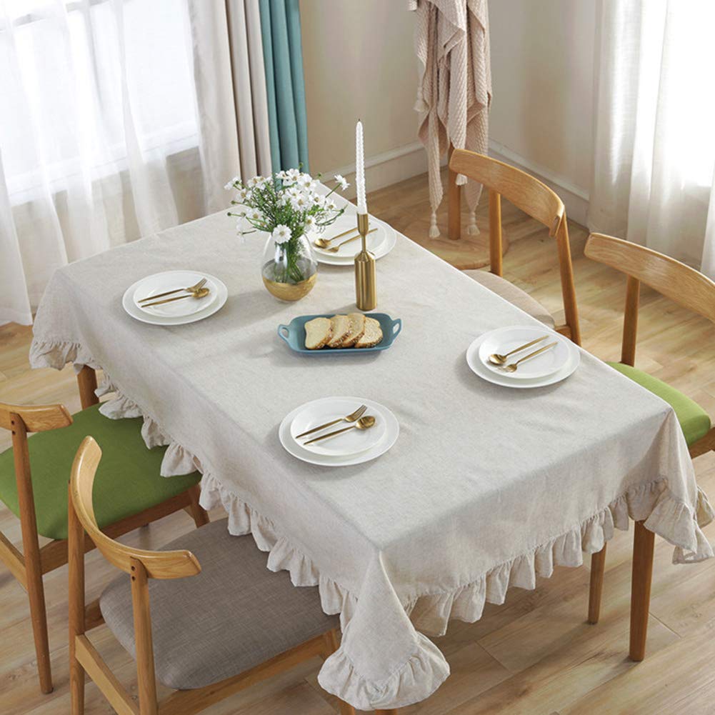Sandweek Vintage Cotton Linen Tablecloth Tassel Fabric Table Cloth Heavy Weight Cotton Fabric Dust-Proof Table Cover Kitchen Din