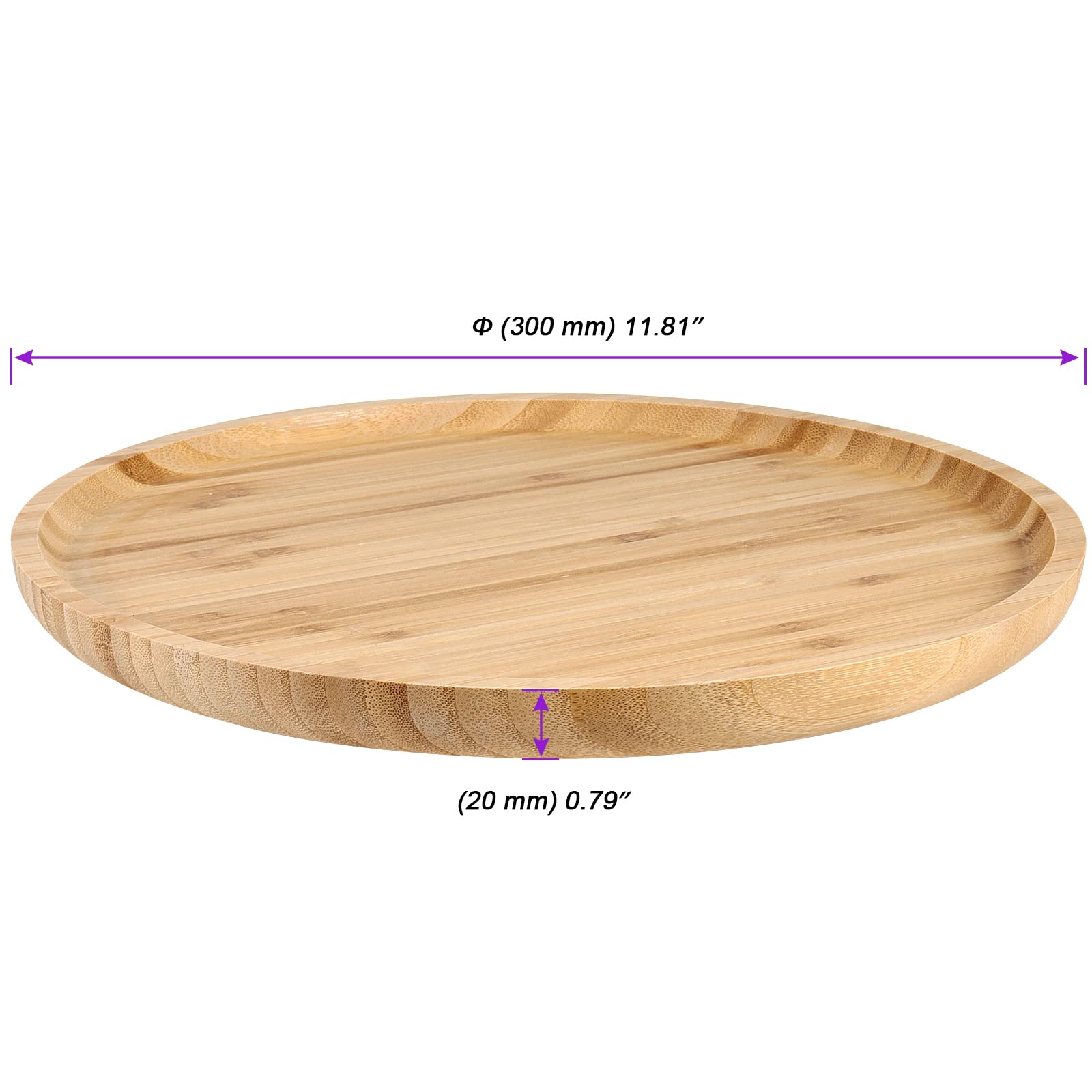 Joikit 5 Pack 12 Inch Bamboo Round Platter, Fine Polished Round Wood Plates Bamboo Serving Tray For Holding Fruit, Bread, Cheese