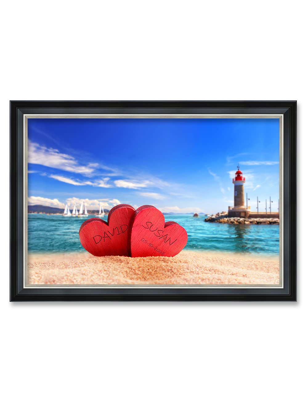 Ipic - Beach Lovers, Personalized Ideal Gift Custom Framed Wall Art With Names And Date, Giclee Prints With Solid Wood Frame, Un