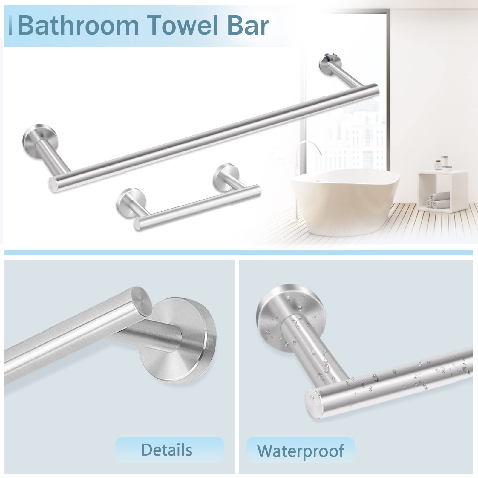 Cilee 10 Piece Brushed Nickel Bathroom Hardware Set, 24 Inch Brushed Nickel Towel Bar Towel Ring Toilet Paper Holder Robe Towel