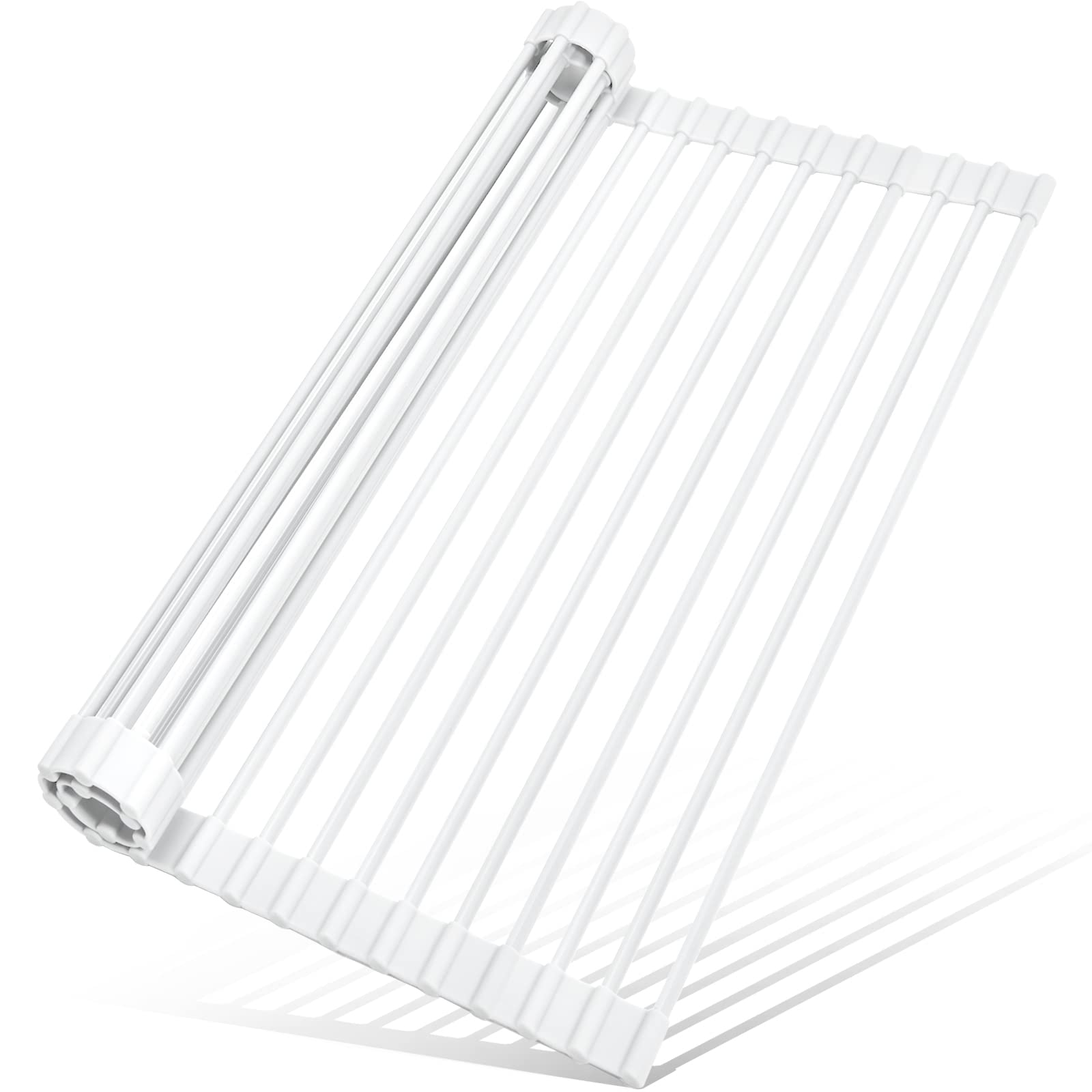 MERRYBOX Roll Up Dish Drying Rack, Silicone Wrapped Over The Sink Dish Rack Foldable Dish Drainer Anti-Slip Dish Racks for Kitch